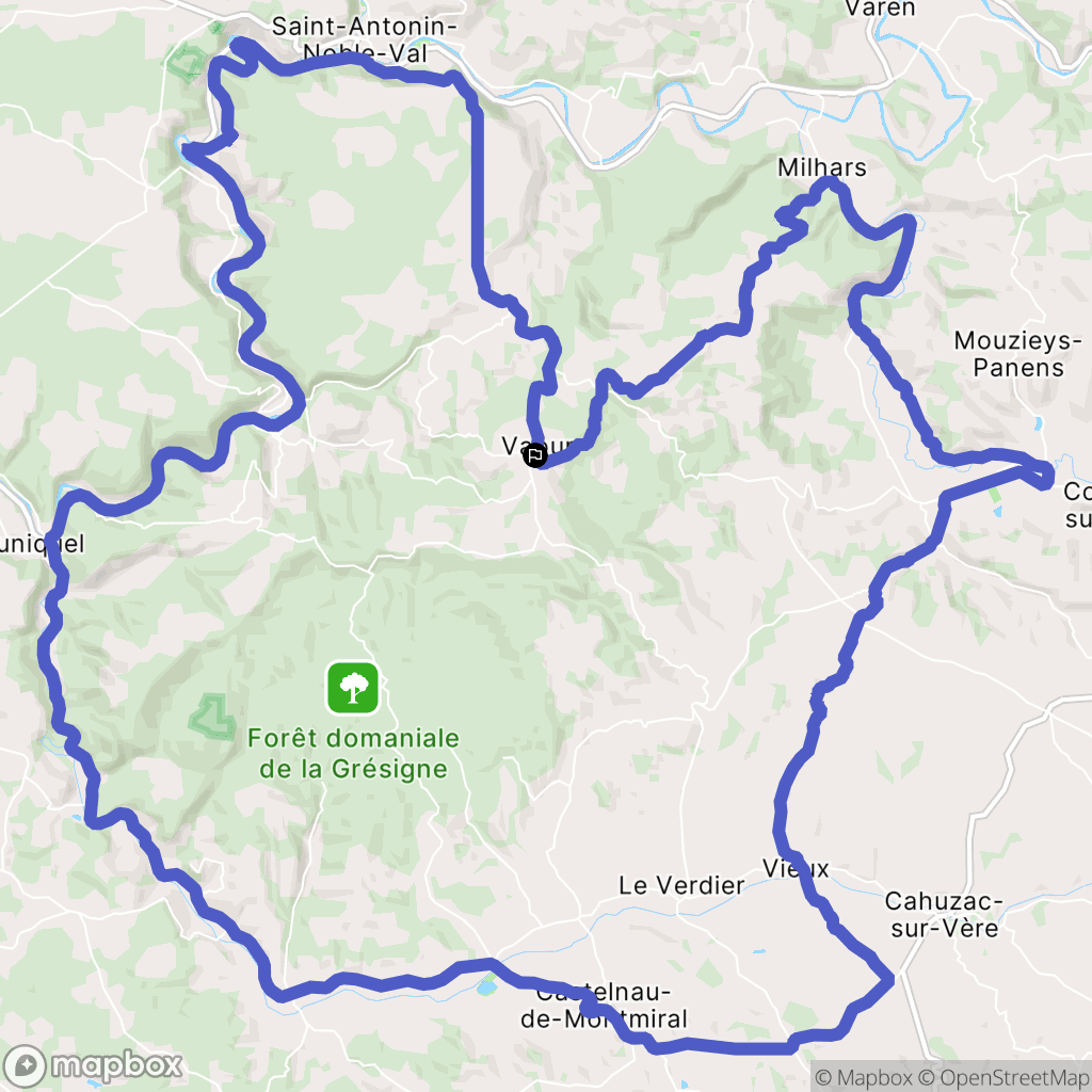 Vaour : carte du parcours de randonnée - France