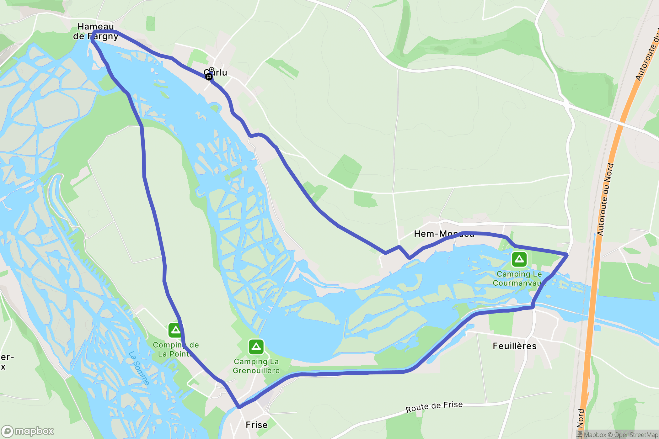 Curlu : carte du parcours de randonnée - France