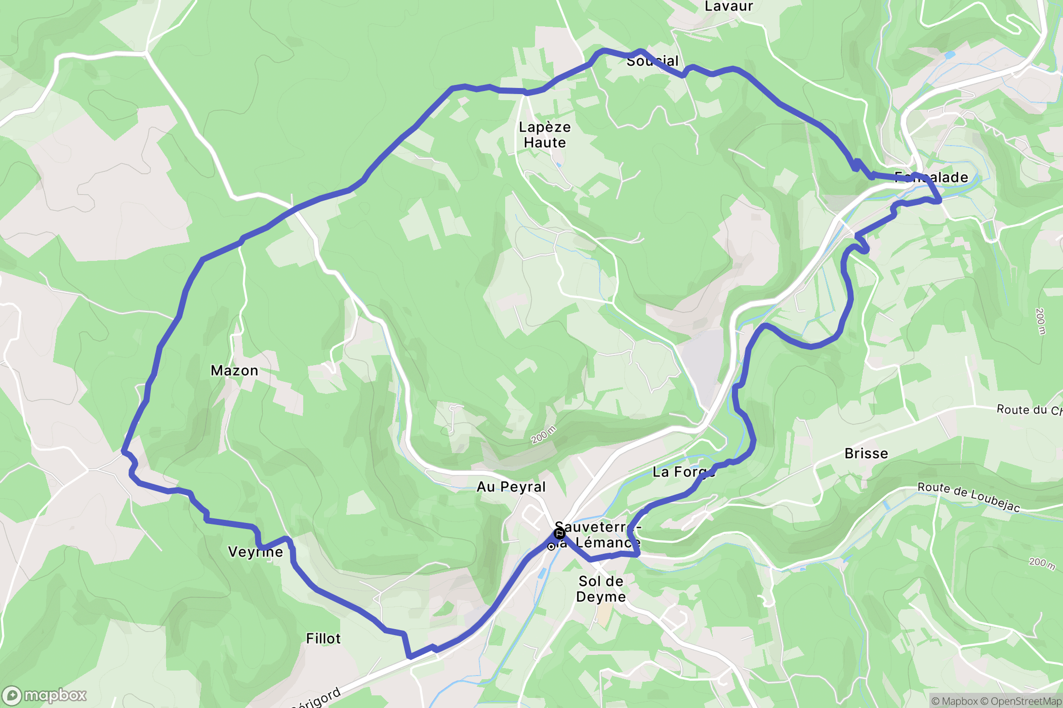 Sauveterre-la-Lémance : carte du parcours de randonnée - France