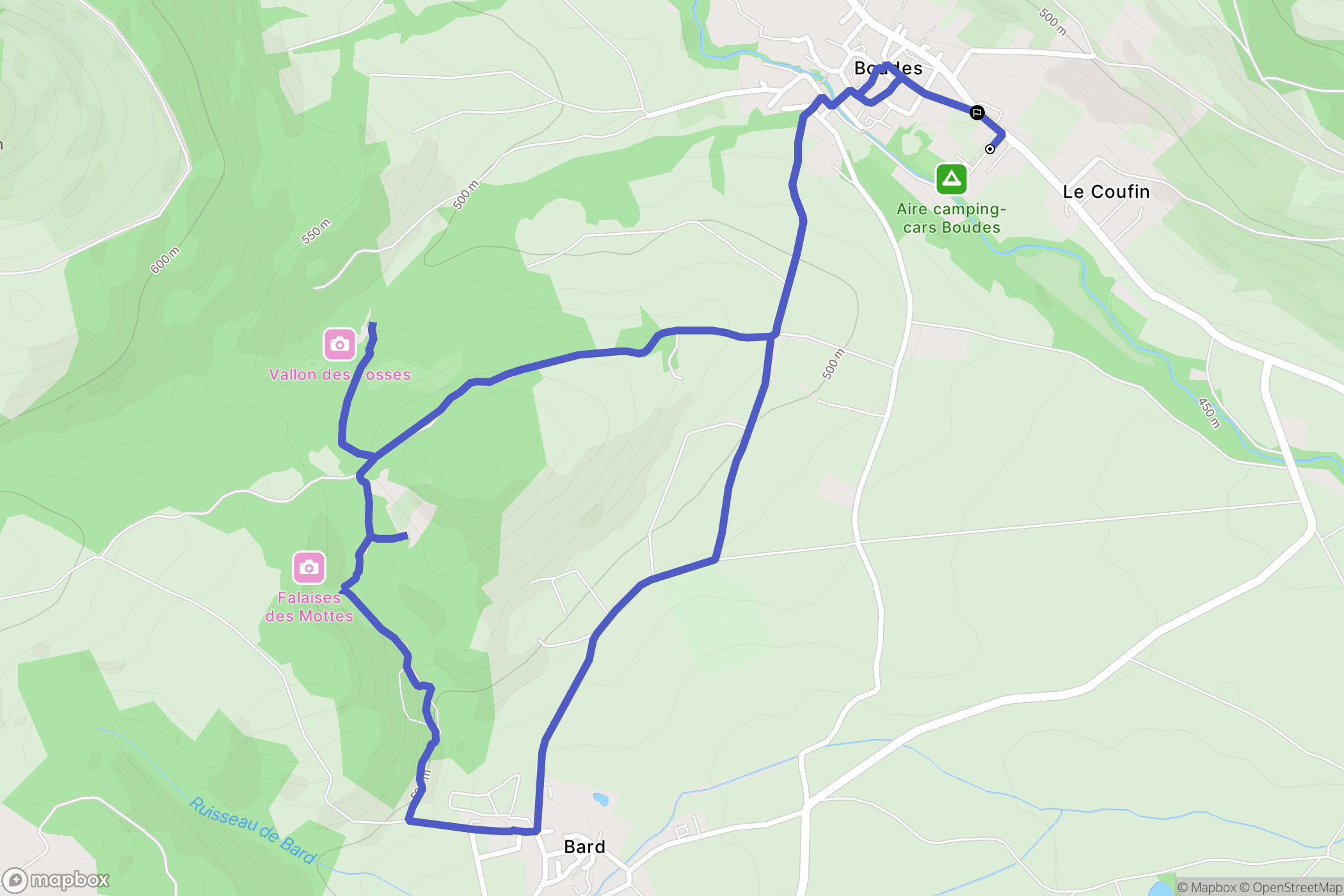 Boudes : carte du parcours de randonnée - France