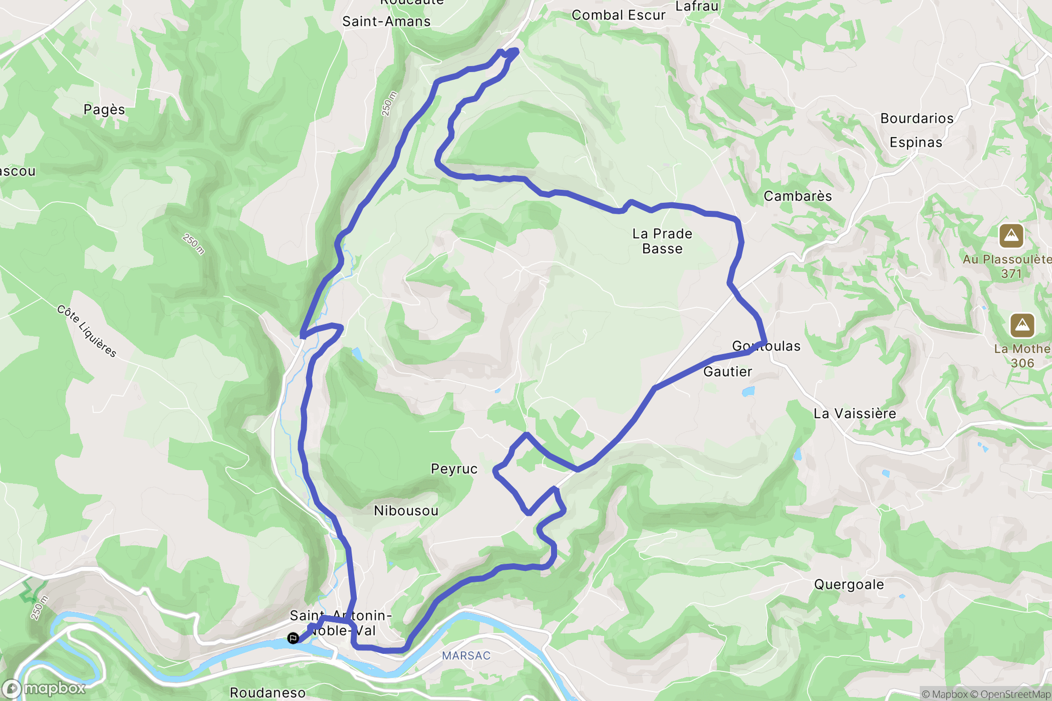 Saint-Antonin-Noble-Val : carte du parcours de randonnée - France