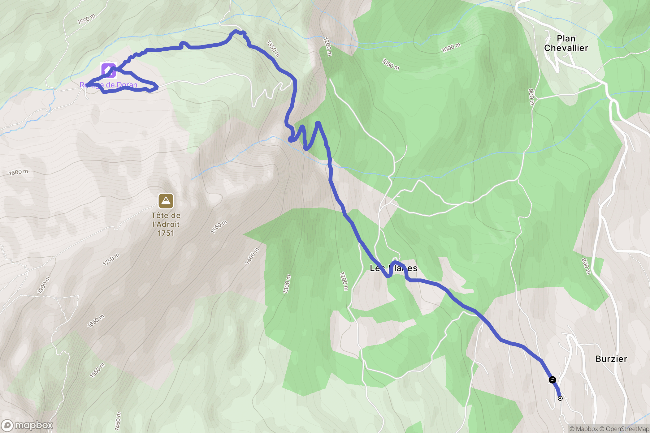 Burzier, Sallanches : carte du parcours de randonnée - France