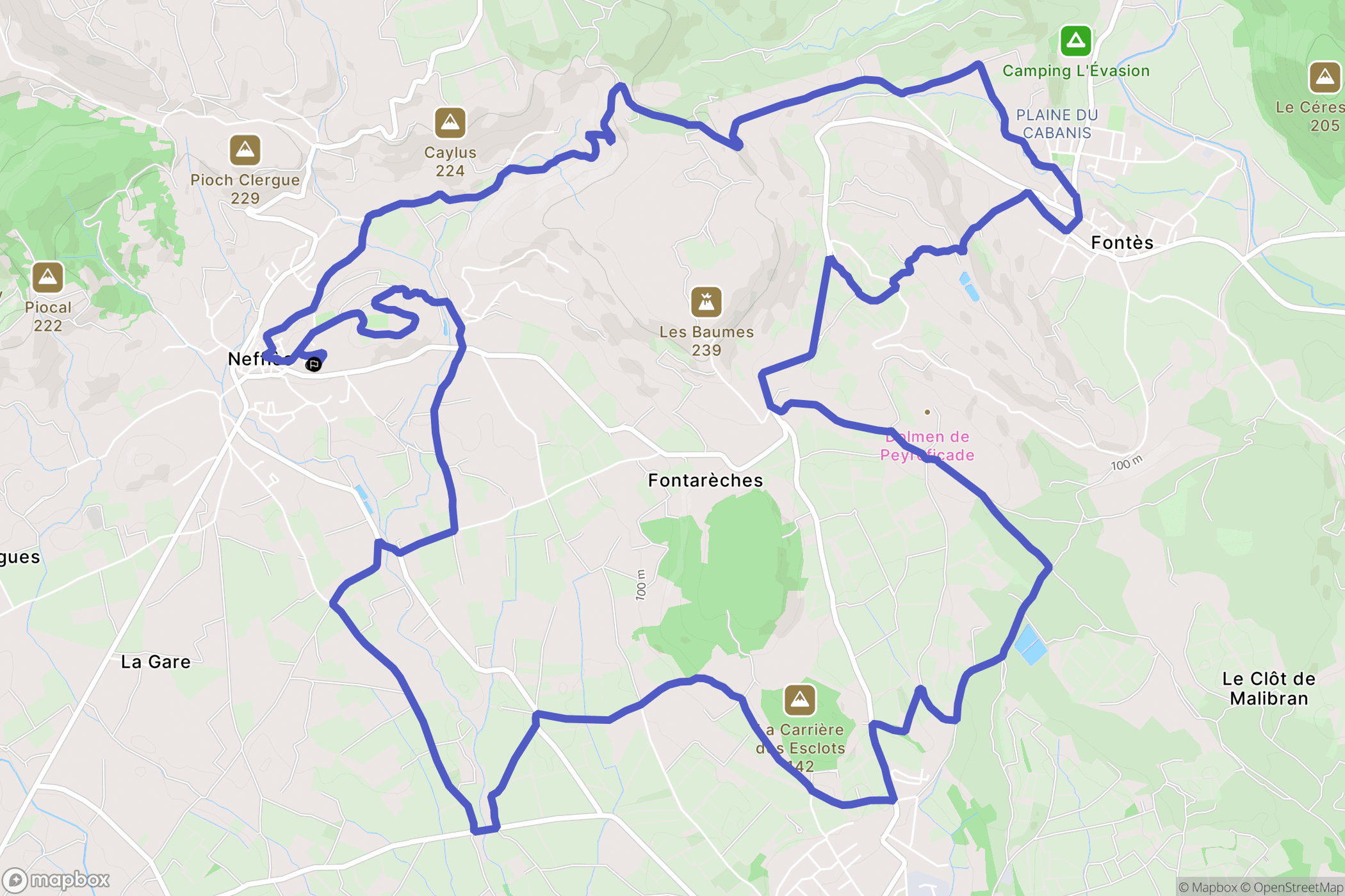 Neffiès : carte du parcours de randonnée - France