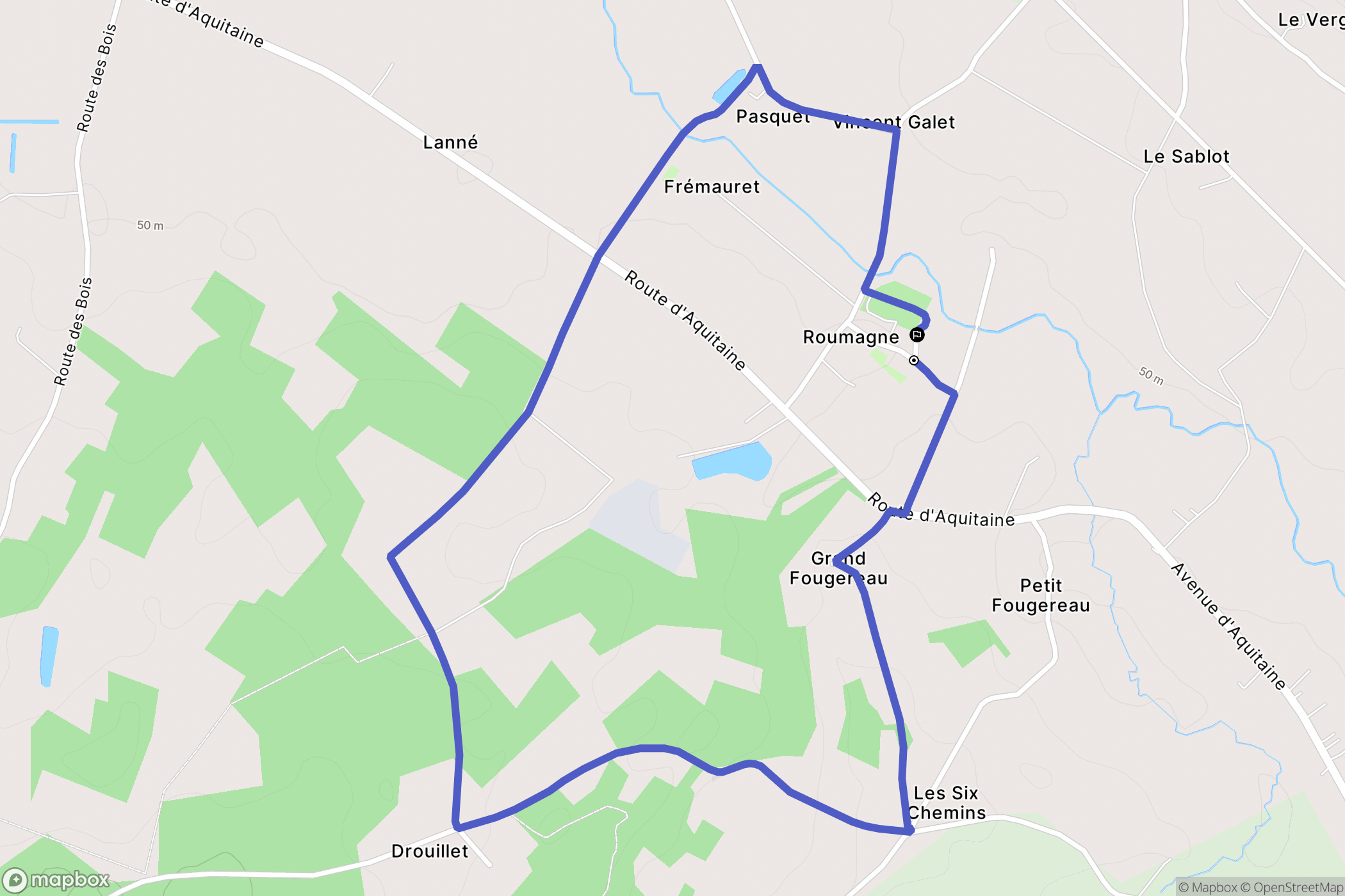 Roumagne : carte du parcours de randonnée - France