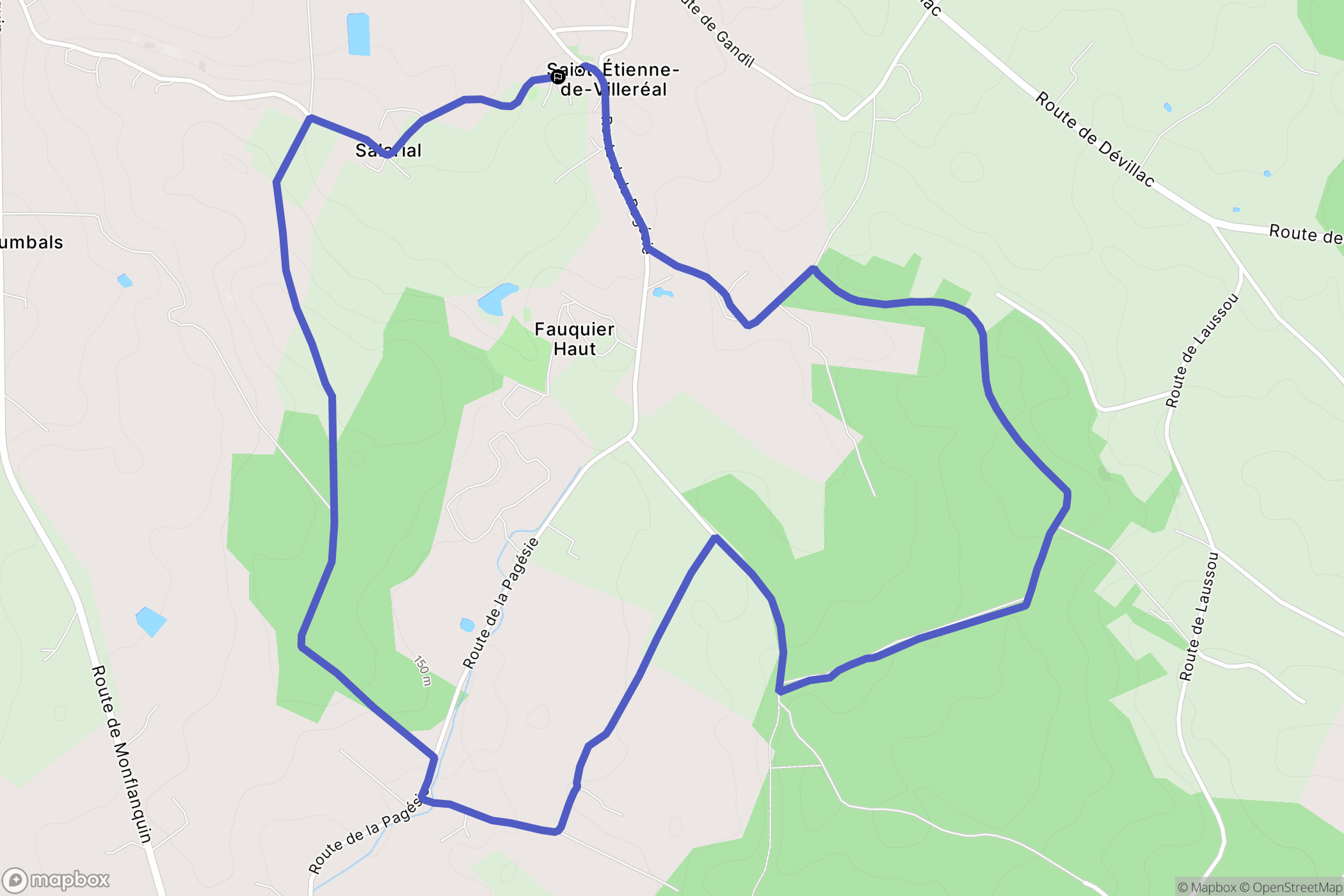 Saint-Etienne-de-Villeréal : carte du parcours de randonnée - France
