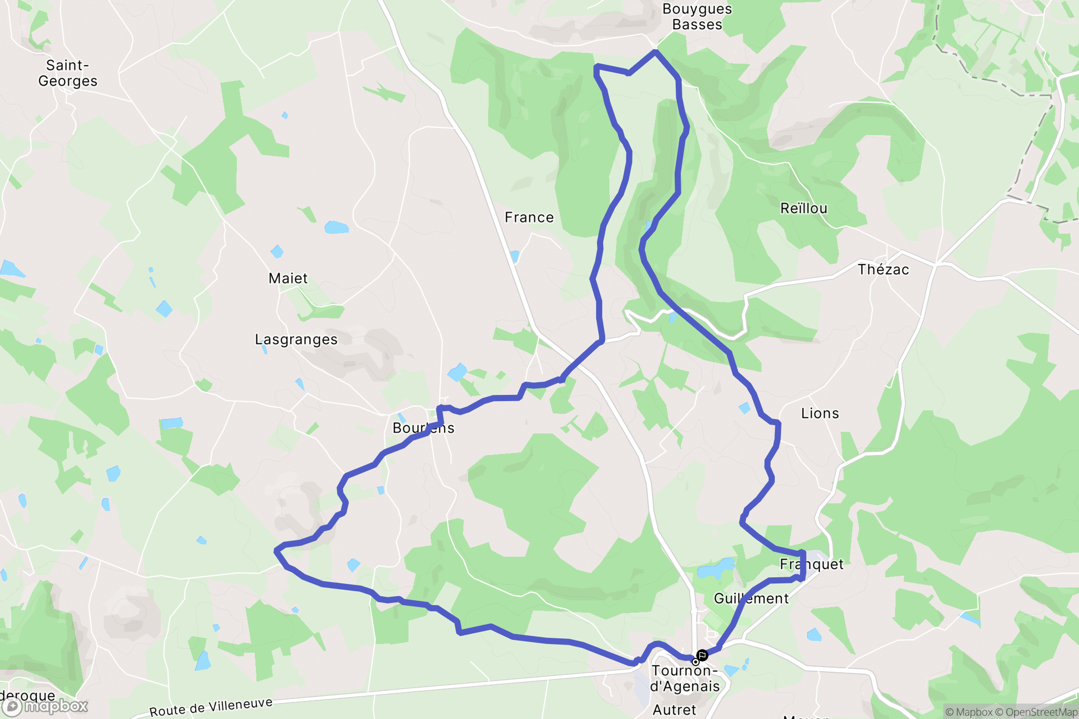 Tournon-d'Agenais : carte du parcours de randonnée - France