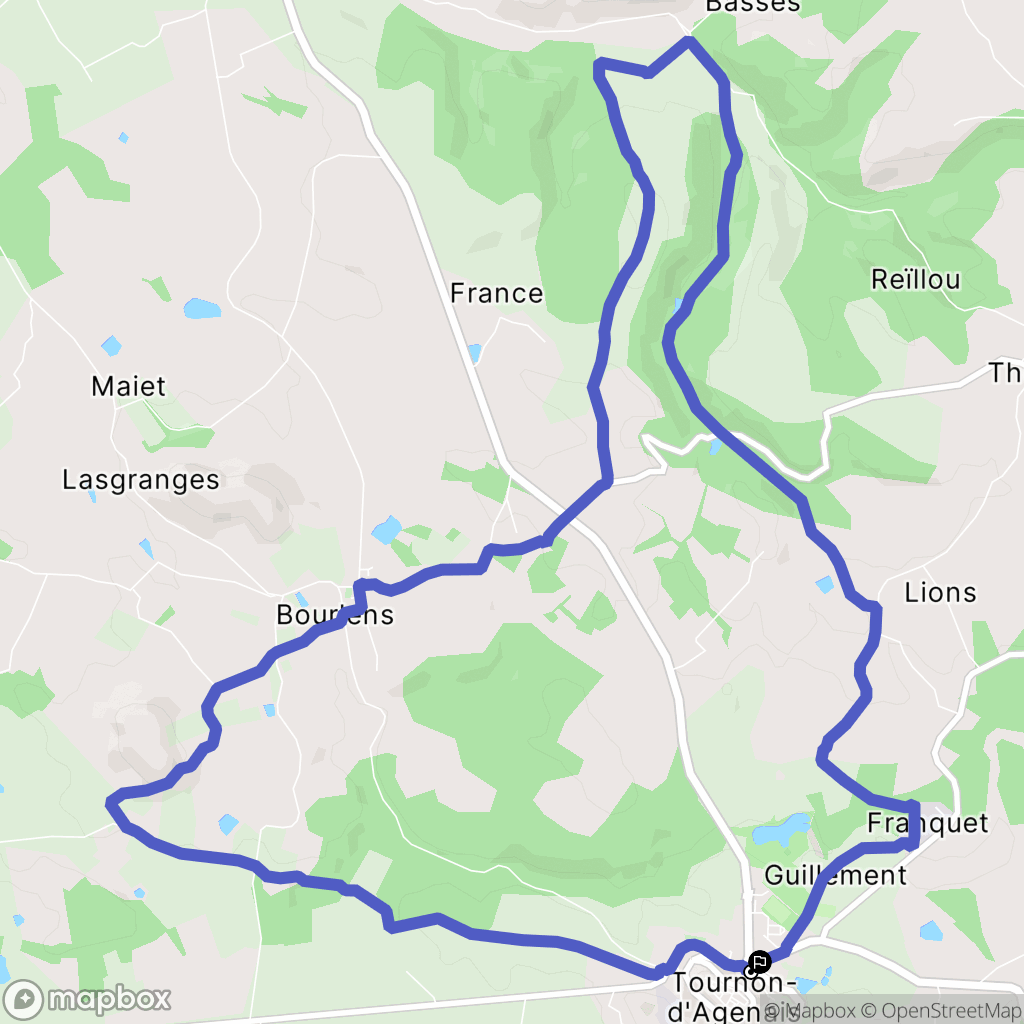 Tournon-d'Agenais : carte du parcours de randonnée - France