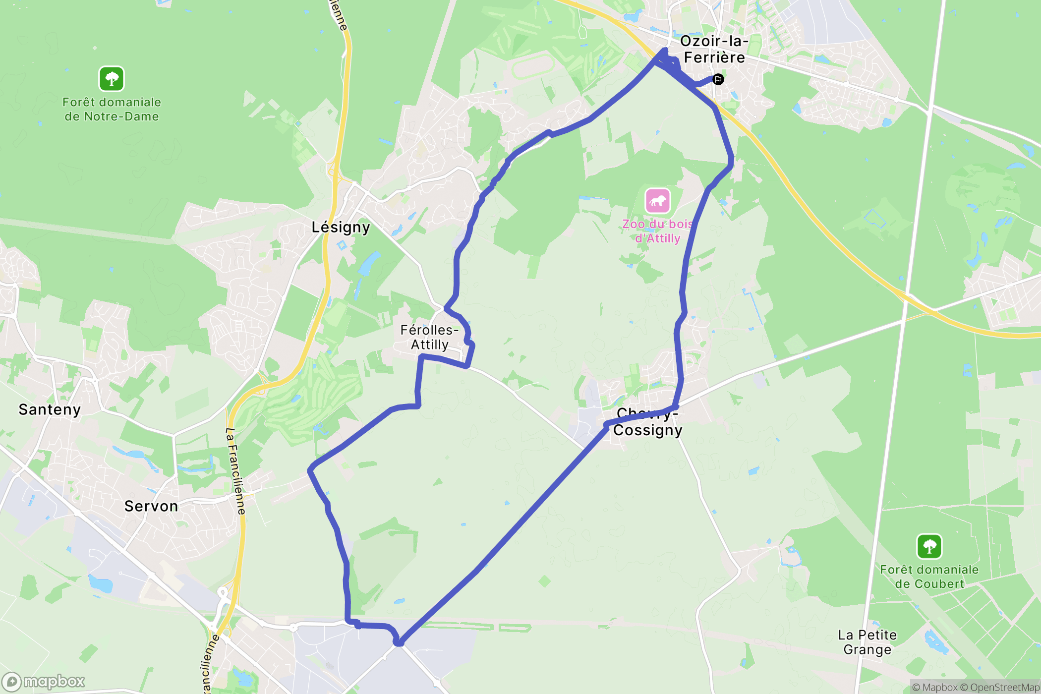 Ozoir-la-Ferrière : carte du parcours de randonnée - France
