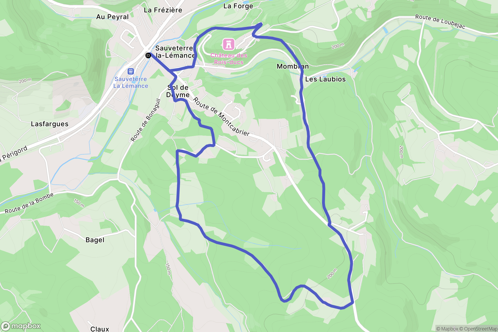 Sauveterre-la-Lémance : carte du parcours de randonnée - France