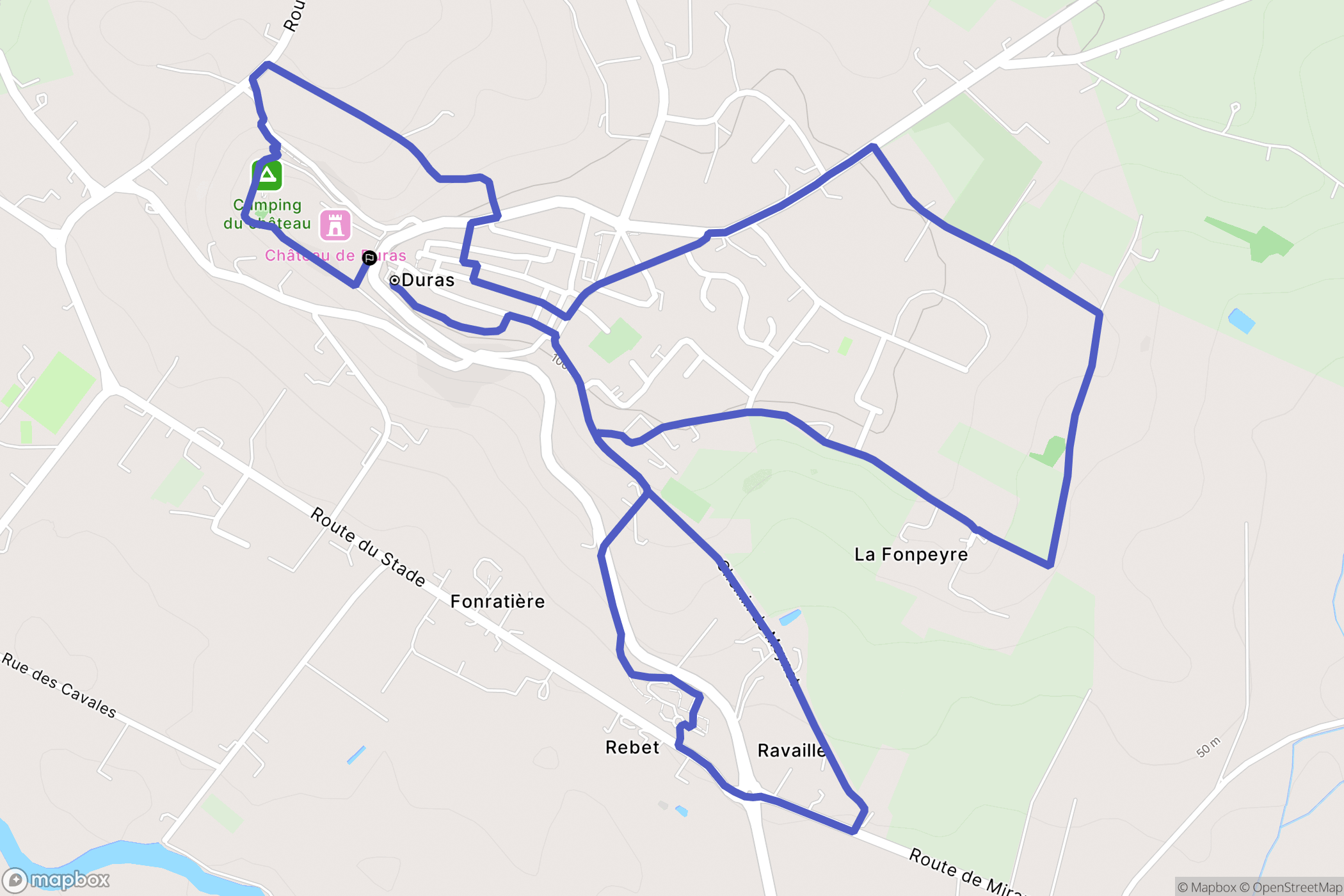 Duras : carte du parcours de randonnée - France