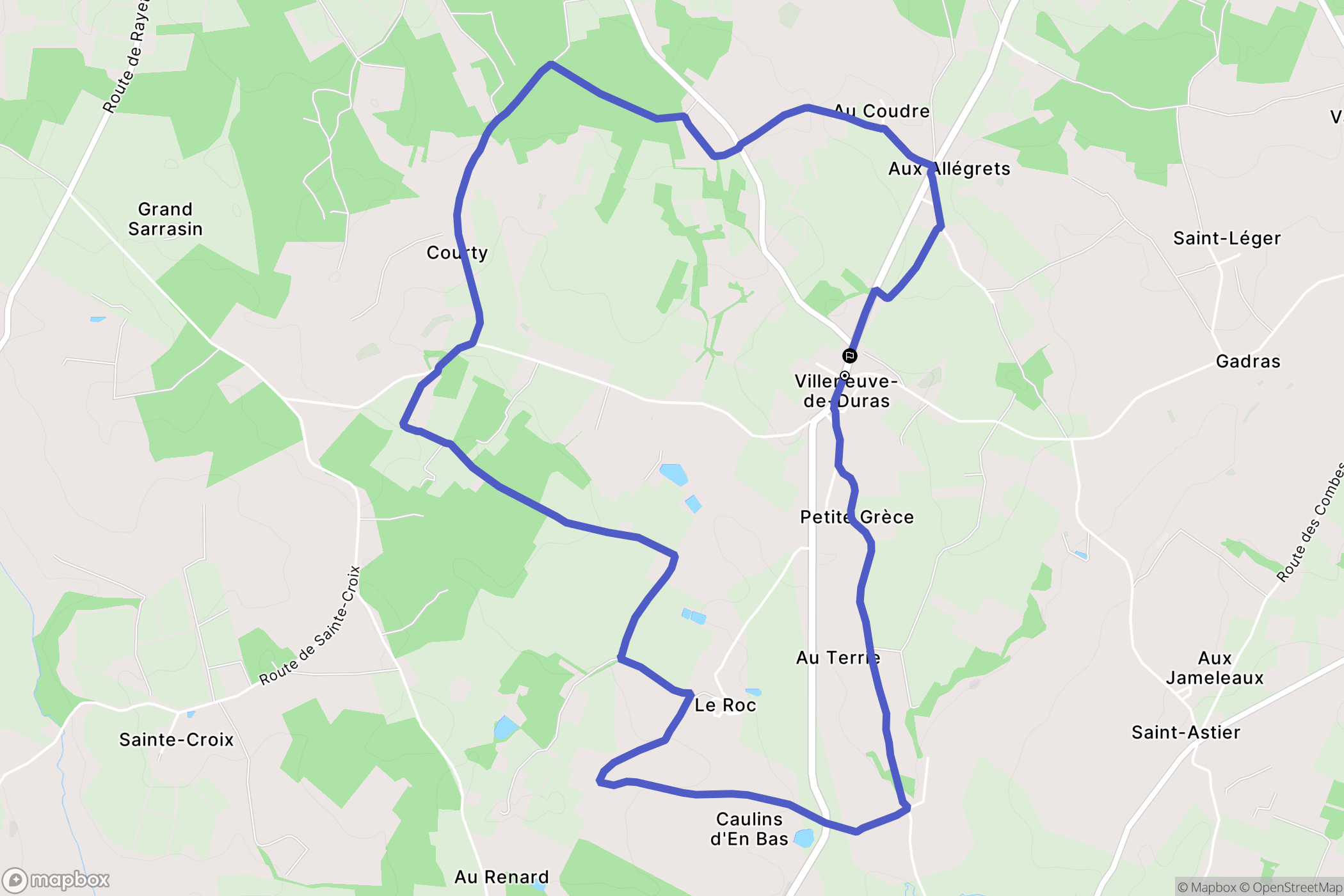 Villeneuve-de-Duras : carte du parcours de randonnée - France