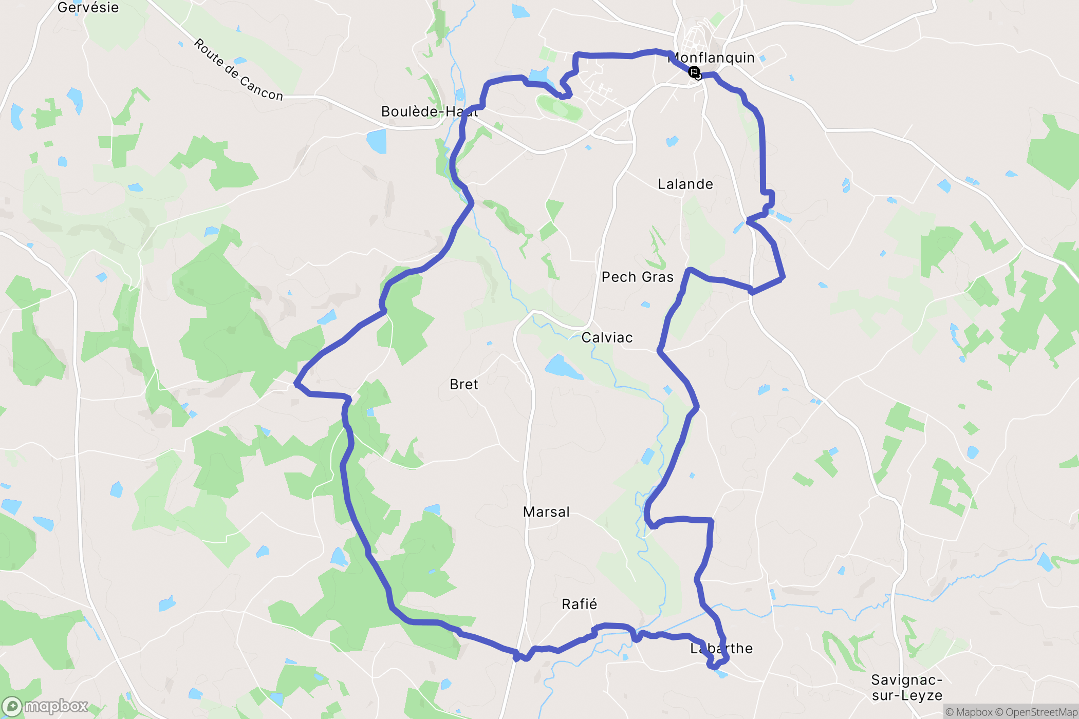 Monflanquin : carte du parcours de randonnée - France