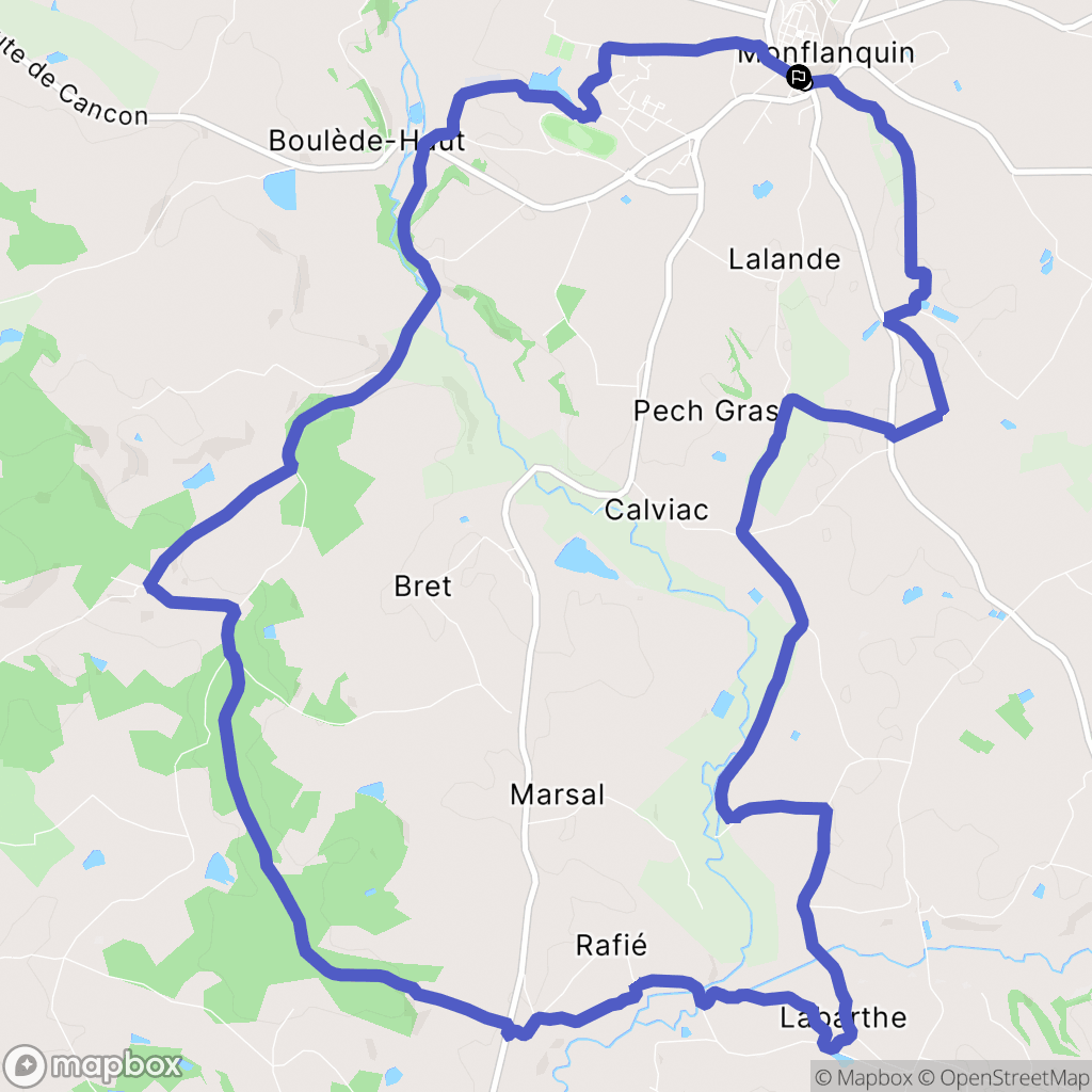 Monflanquin : carte du parcours de randonnée - France