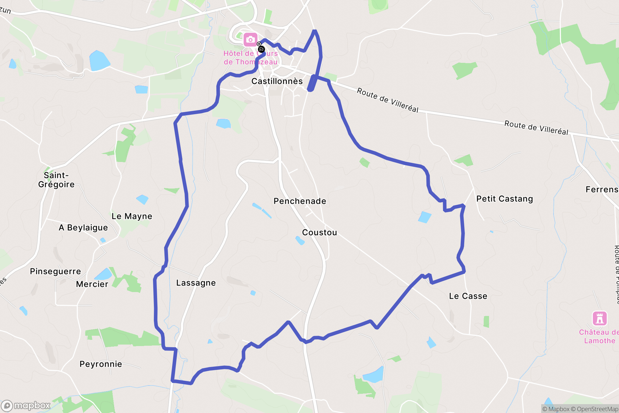 Castillonnès : carte du parcours de randonnée - France