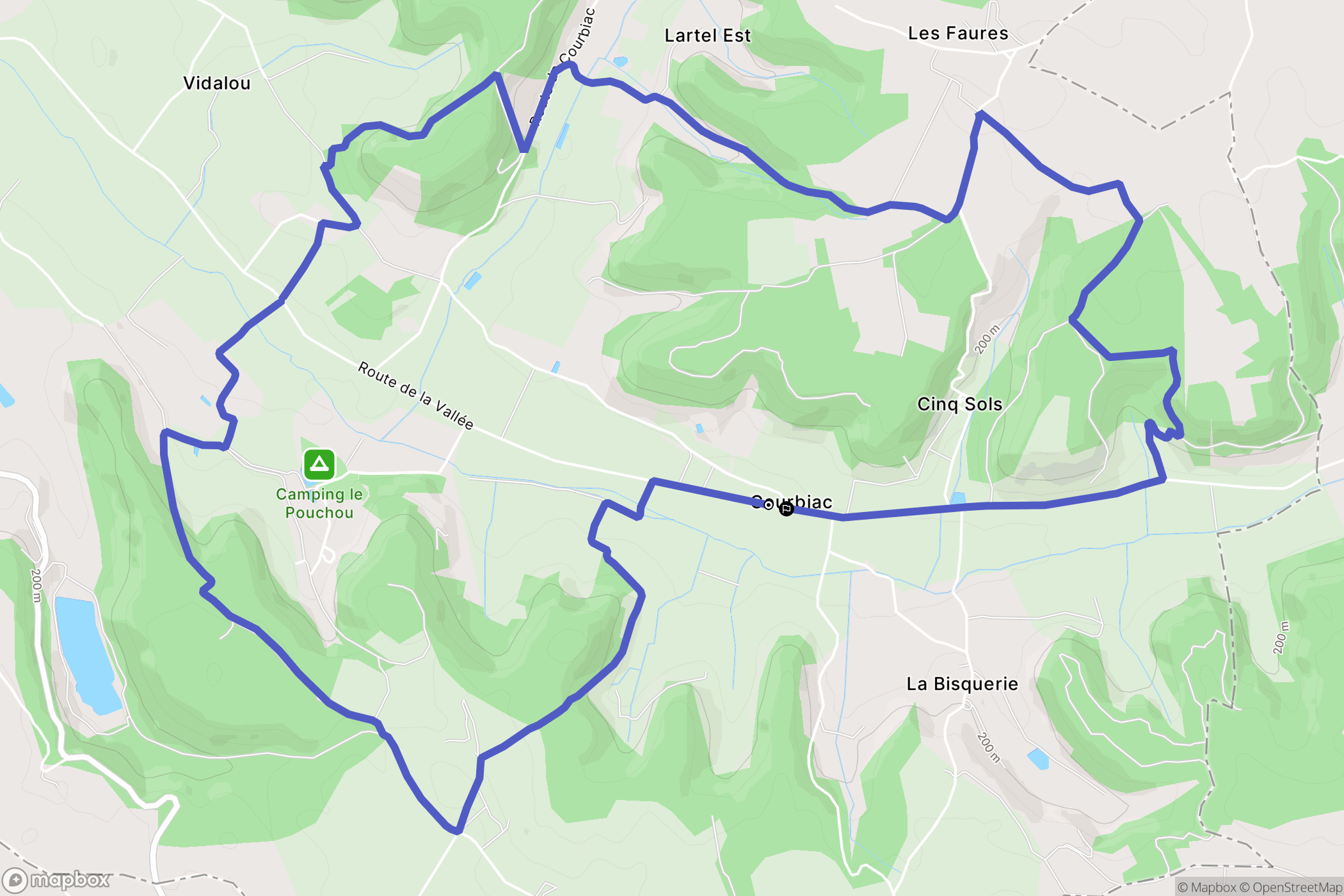 Courbiac : carte du parcours de randonnée - France