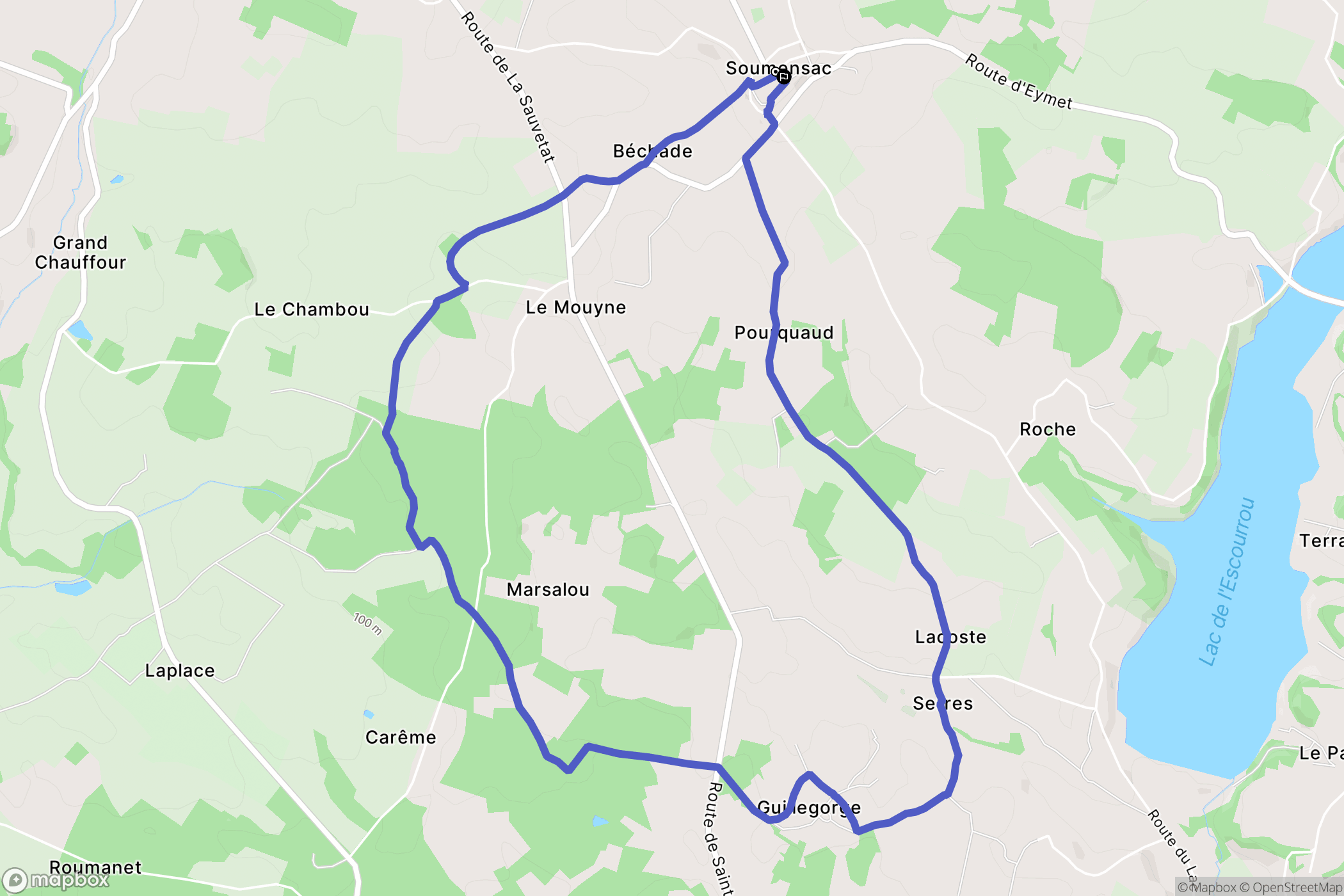 Soumensac : carte du parcours de randonnée - France