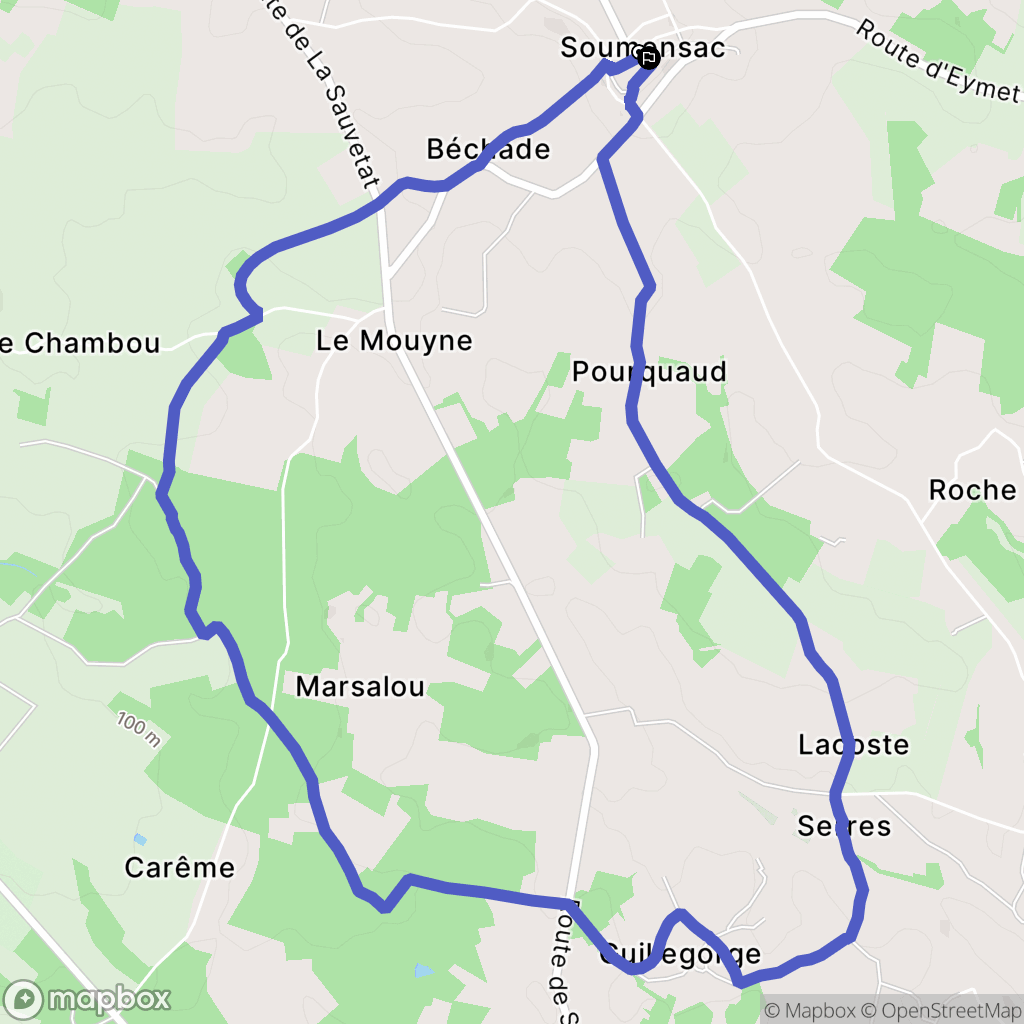 Soumensac : carte du parcours de randonnée - France