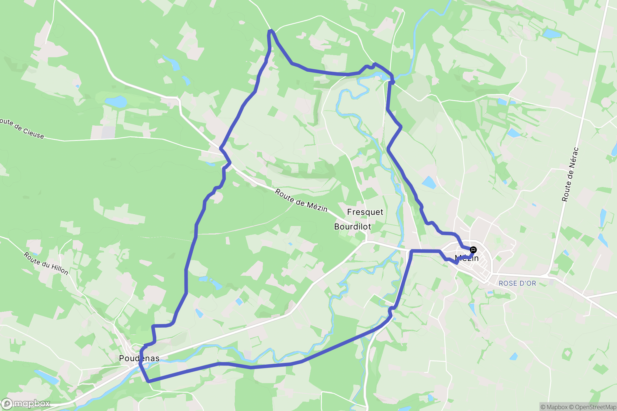 Mézin : carte du parcours de randonnée - France
