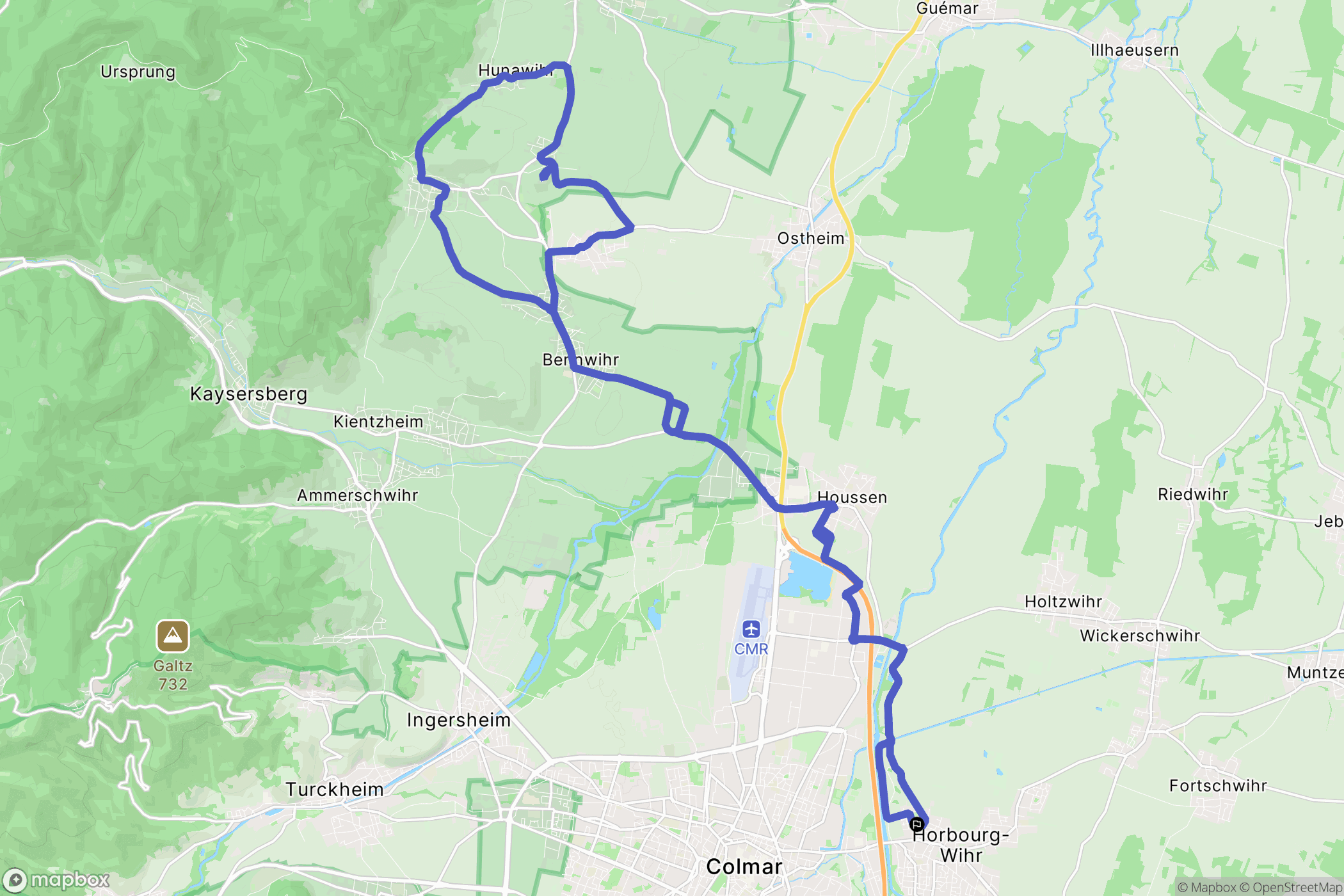 Horbourg-Wihr : carte du parcours de randonnée - France
