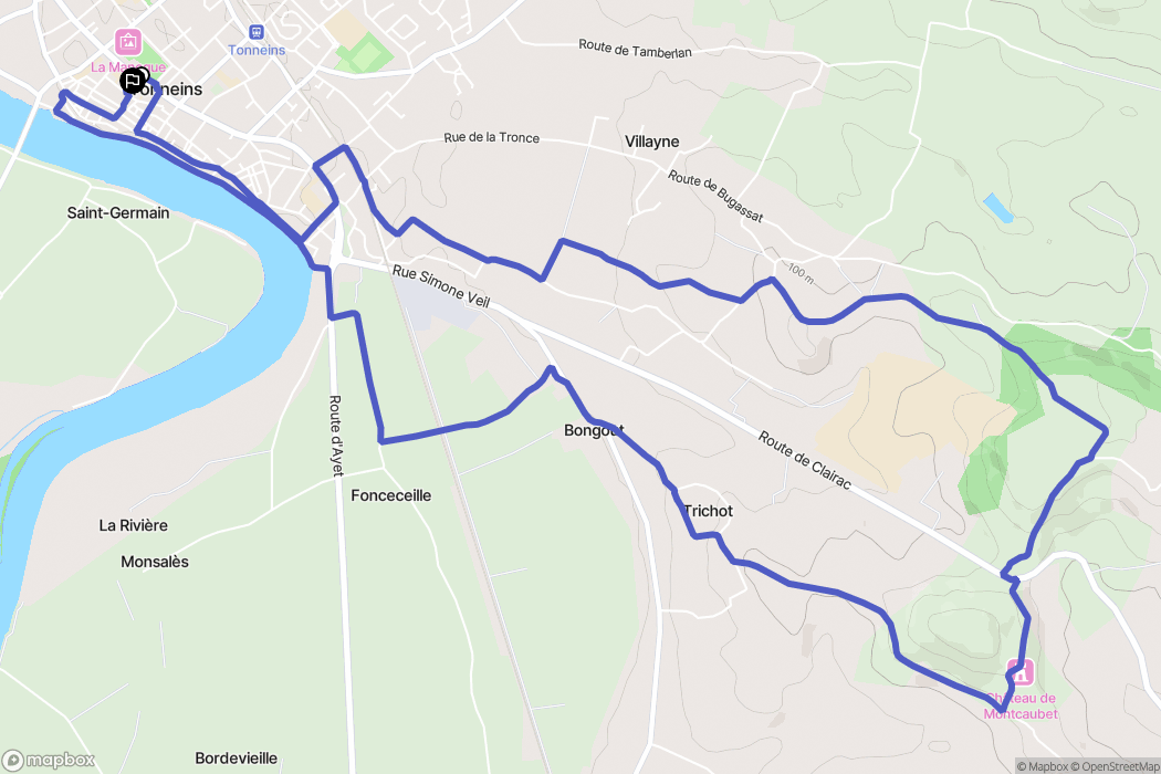 Tonneins : carte du parcours de randonnée - France