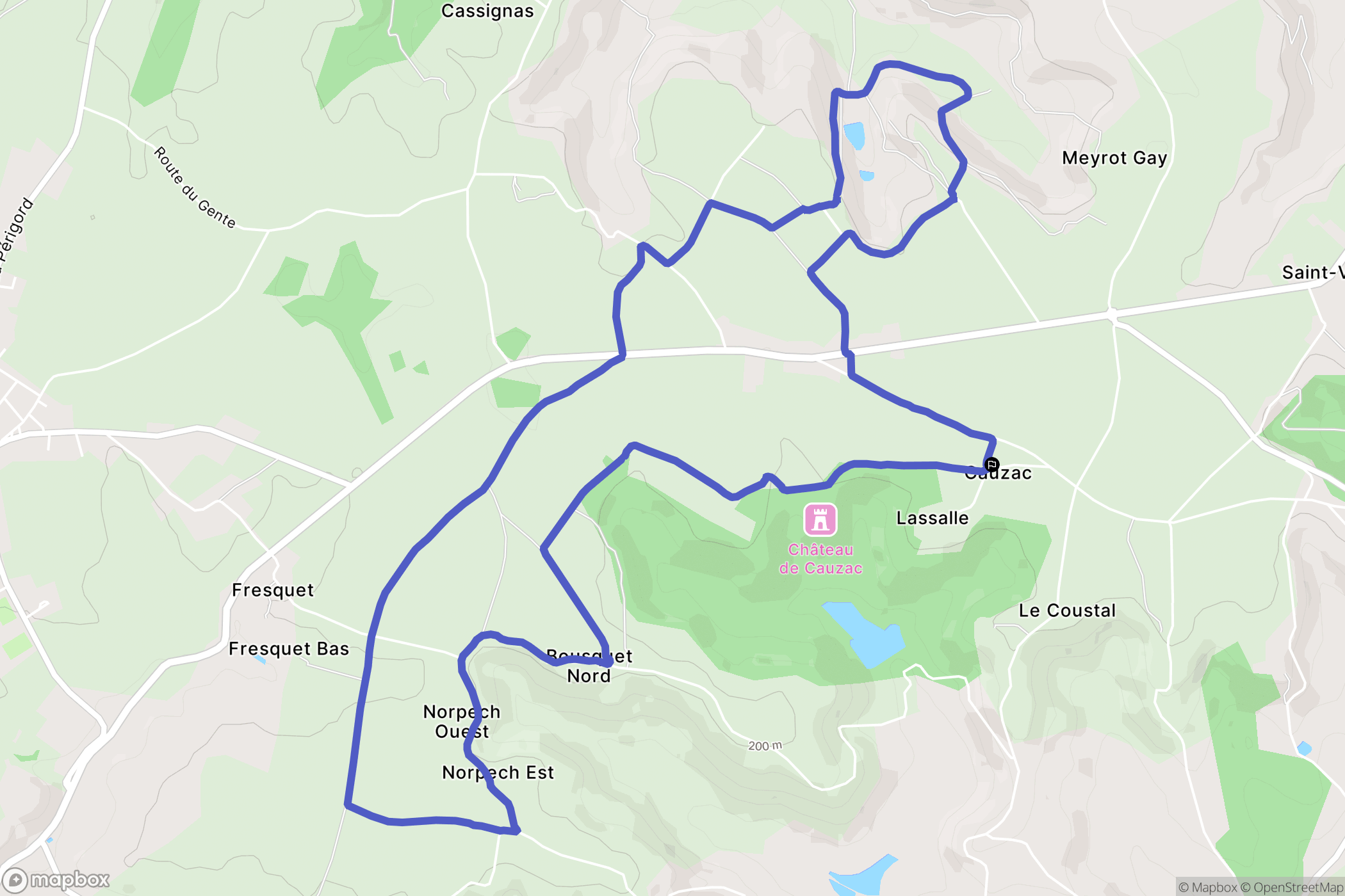 Cauzac : carte du parcours de randonnée - France