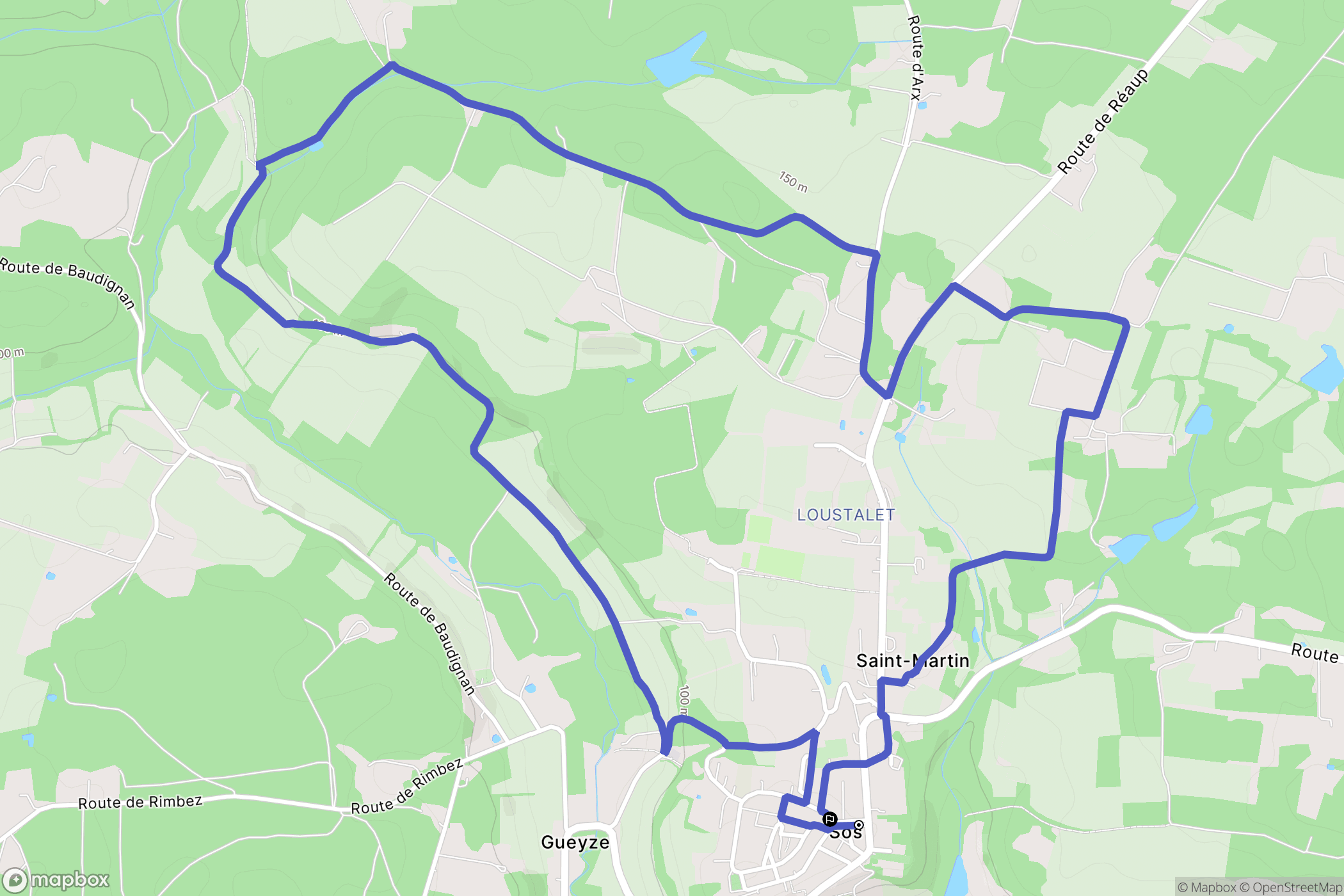 Sos : carte du parcours de randonnée - France