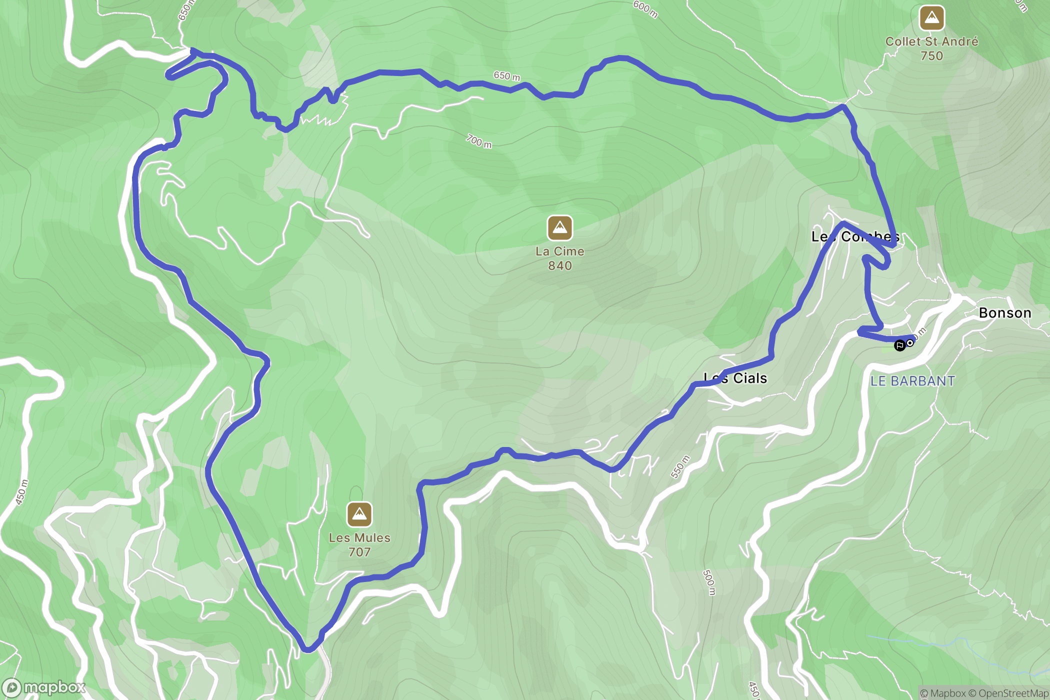 Bonson : carte du parcours de randonnée - France