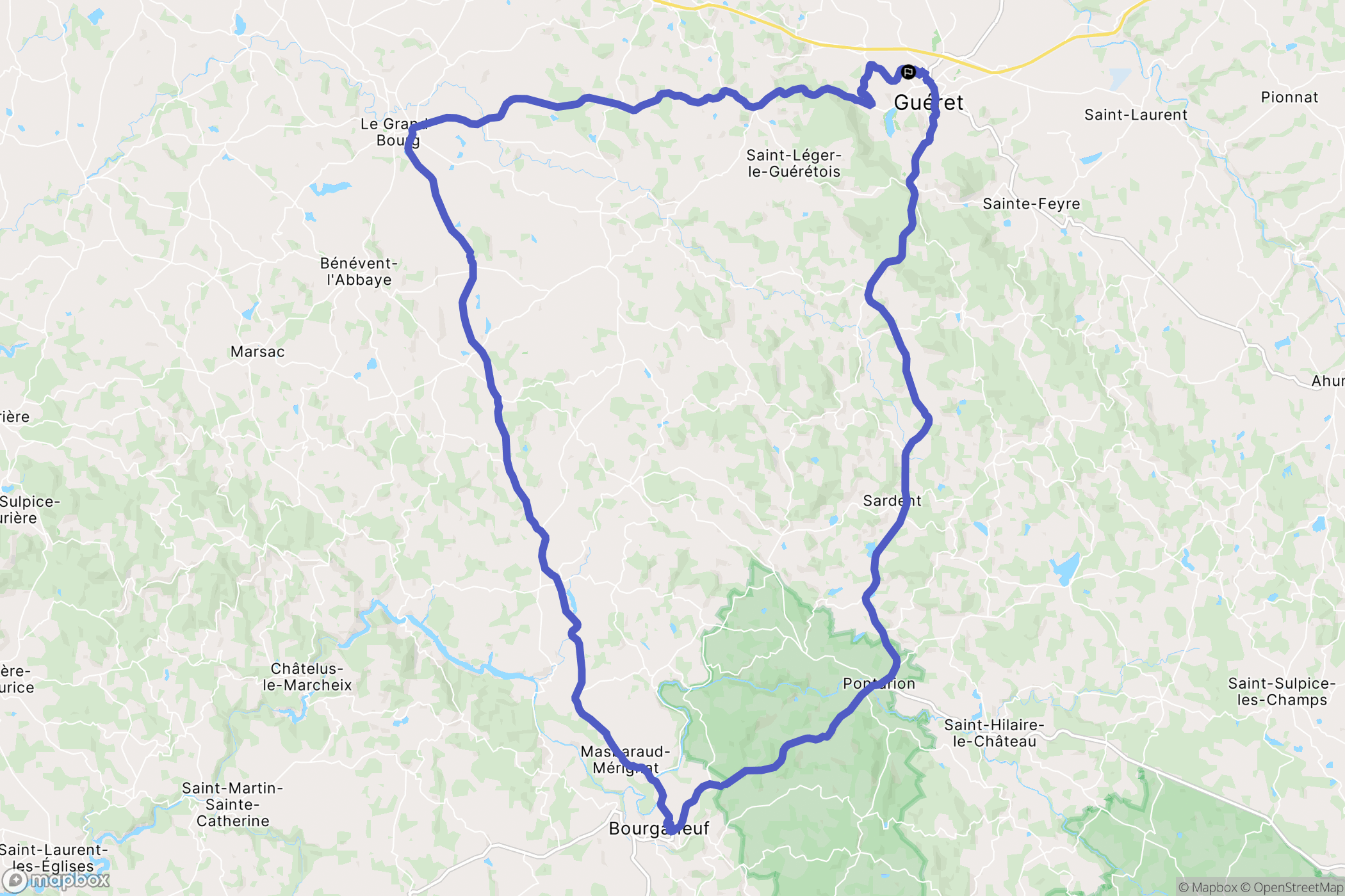 Guéret : carte du parcours de randonnée - France