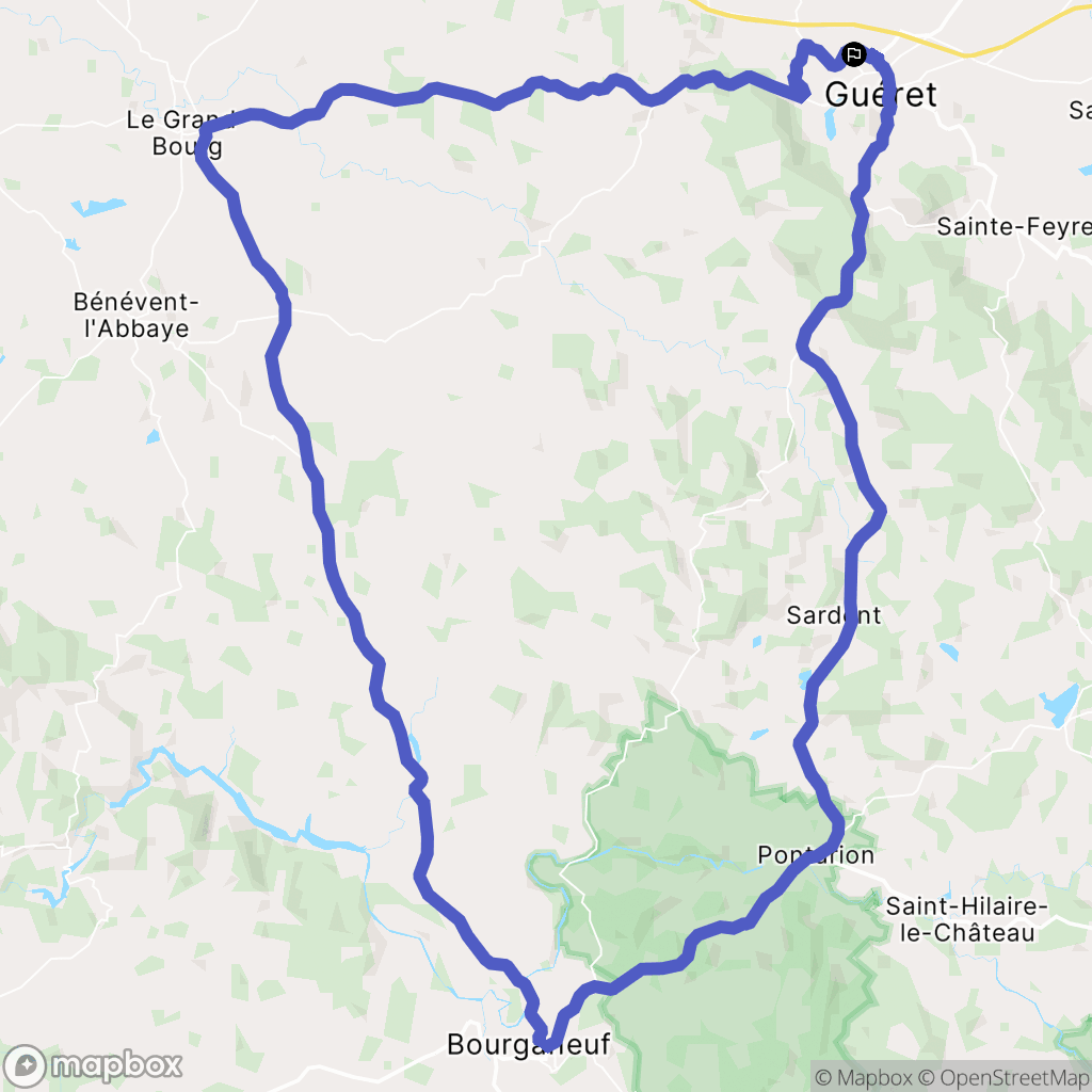 Guéret : carte du parcours de randonnée - France