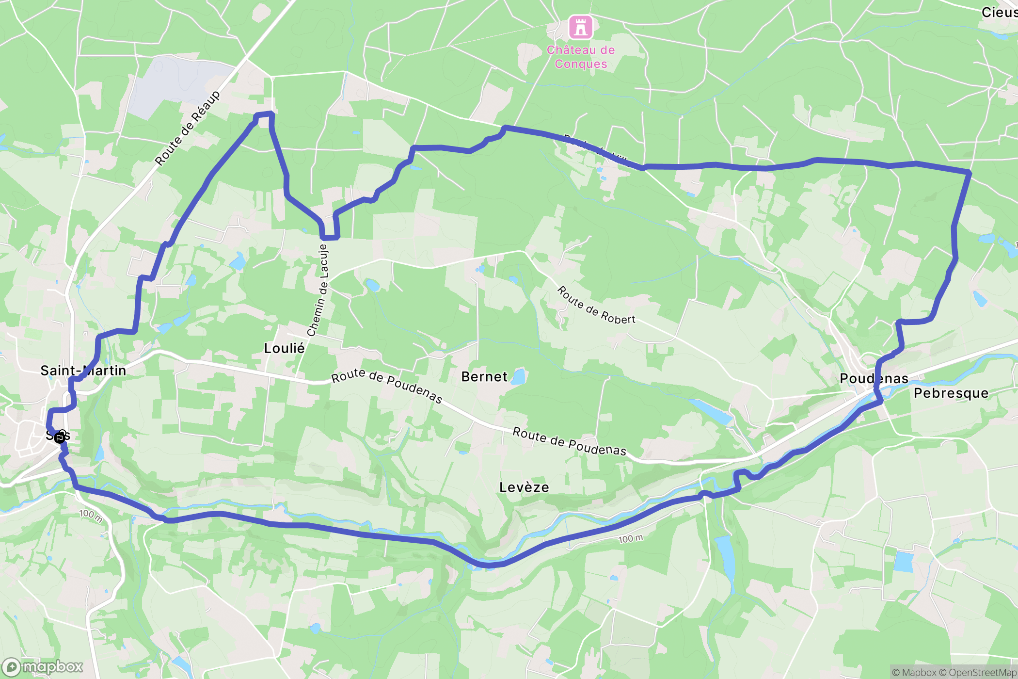 Sos : carte du parcours de randonnée - France