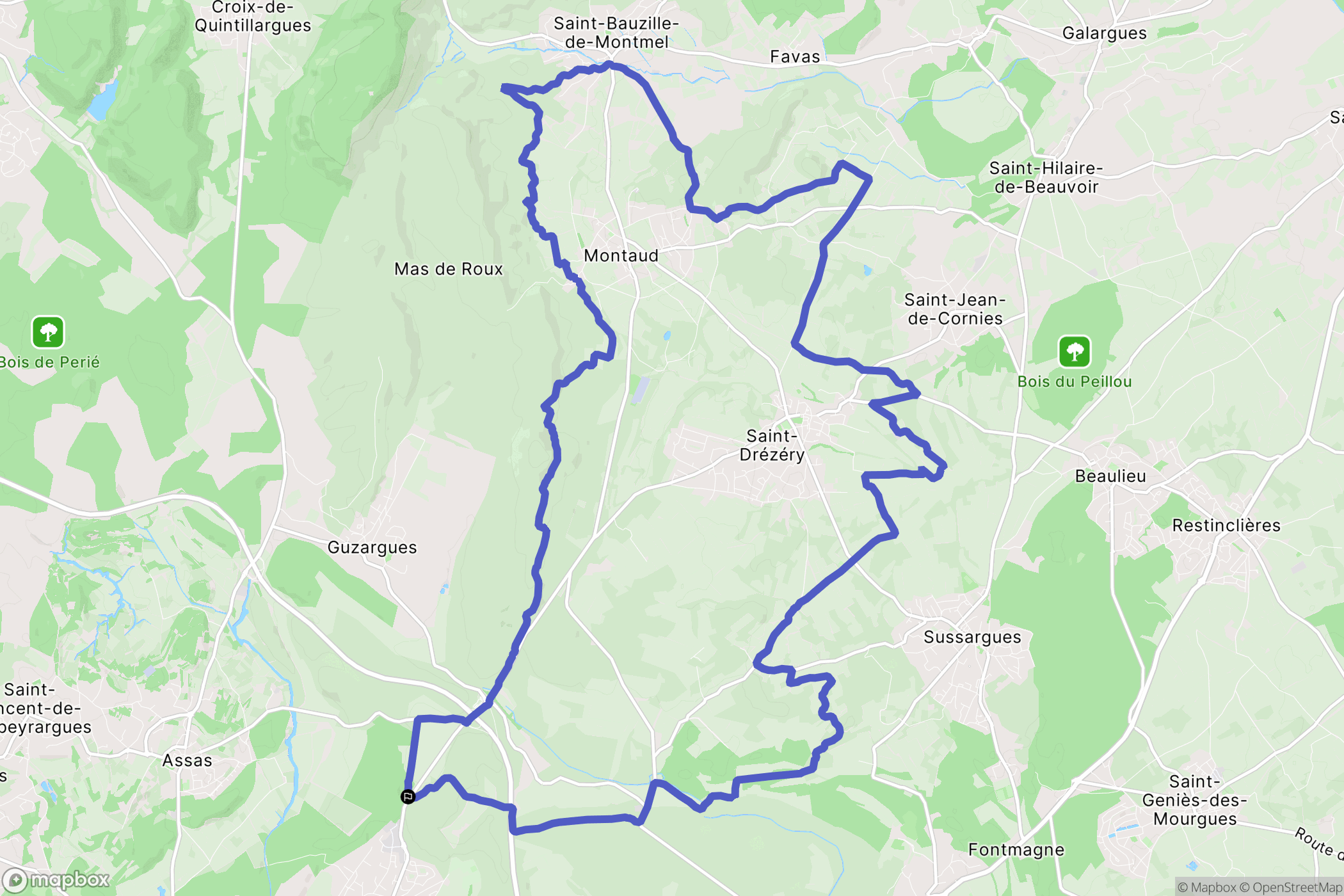 Teyran : carte du parcours de randonnée - France
