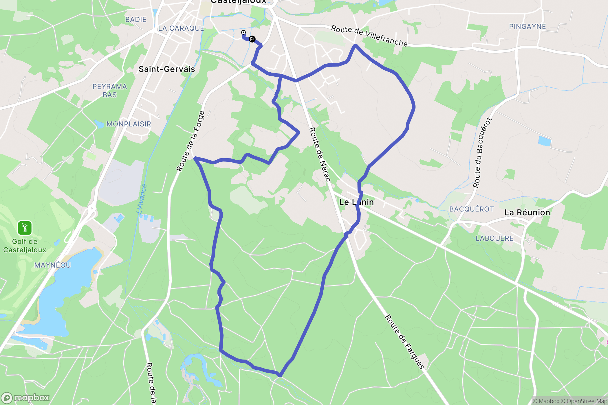 Casteljaloux : carte du parcours de randonnée - France