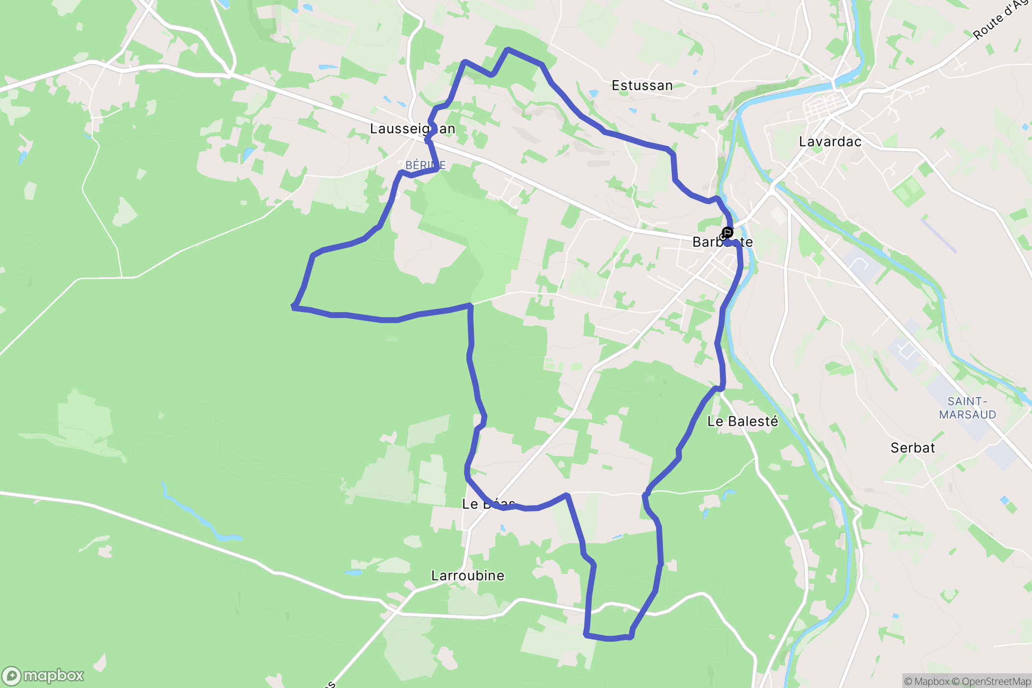 Barbaste : carte du parcours de randonnée - France