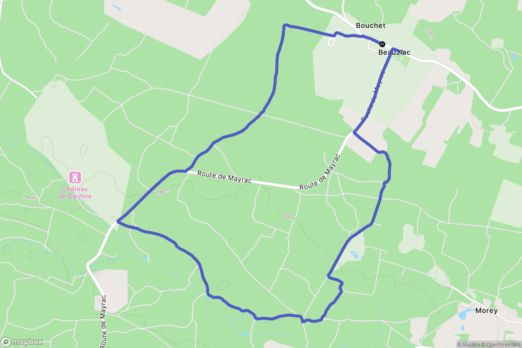 Beauziac : carte du parcours de randonnée - France