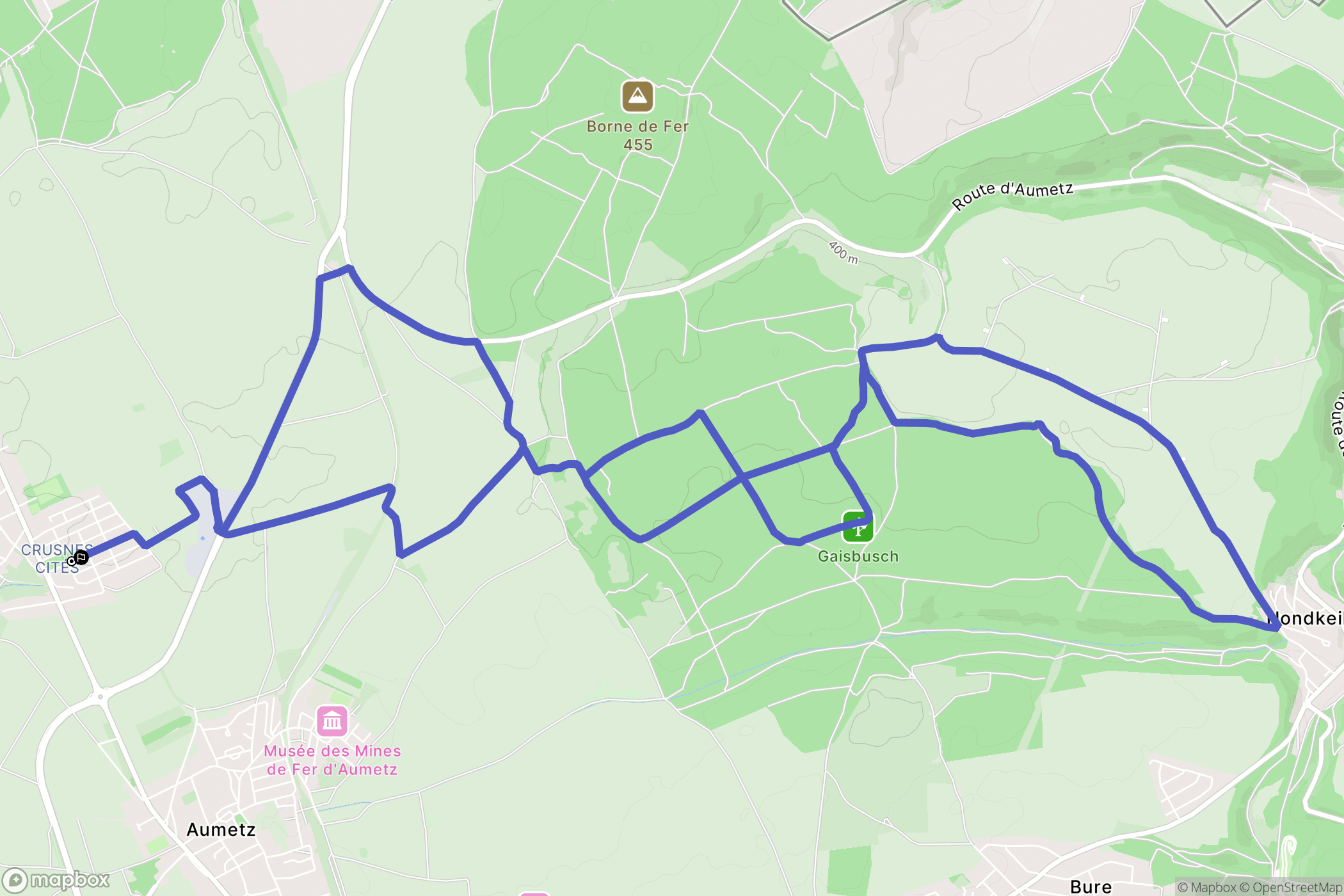 Crusnes : carte du parcours de randonnée - France