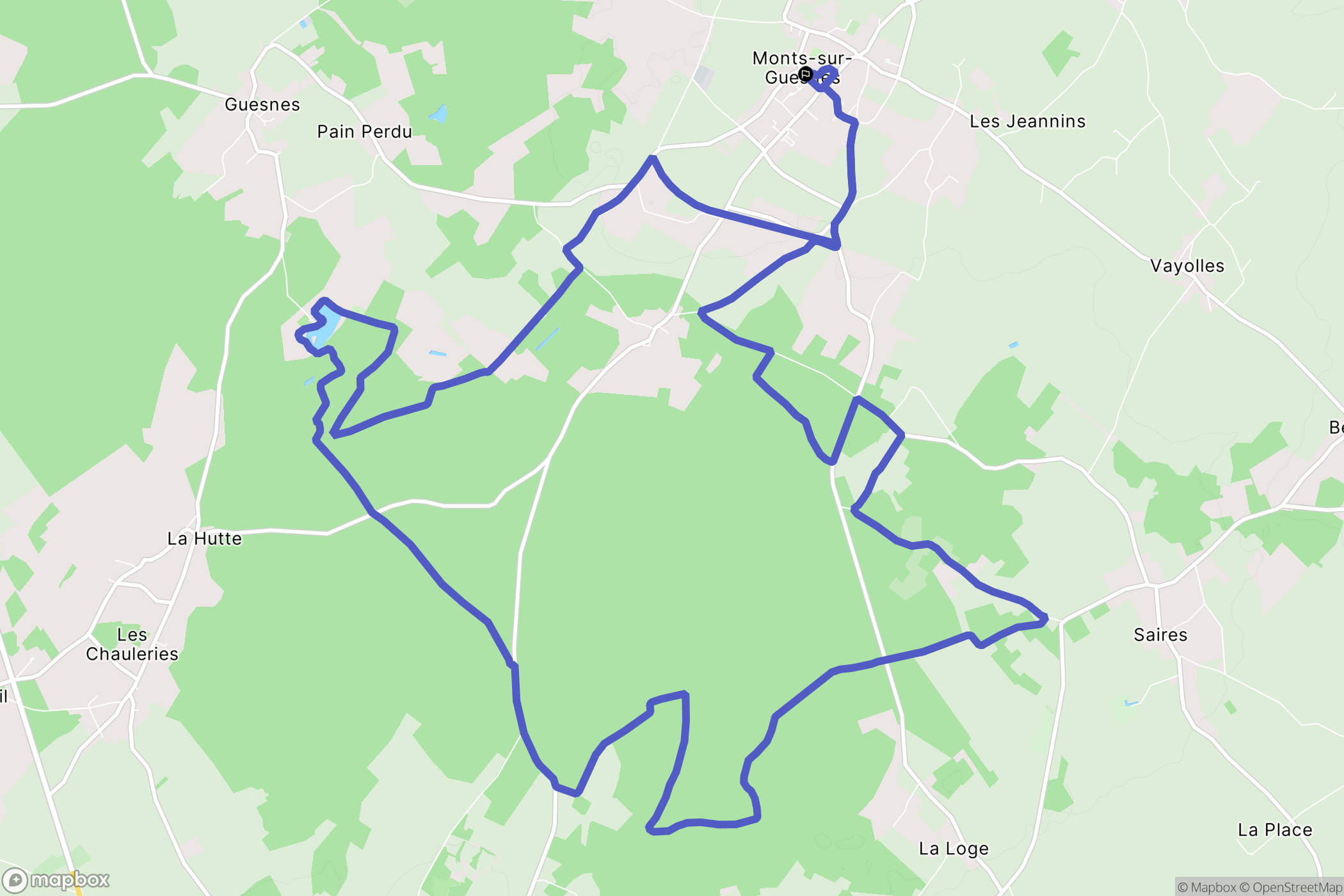 Monts-sur-Guesnes : carte du parcours de randonnée - France