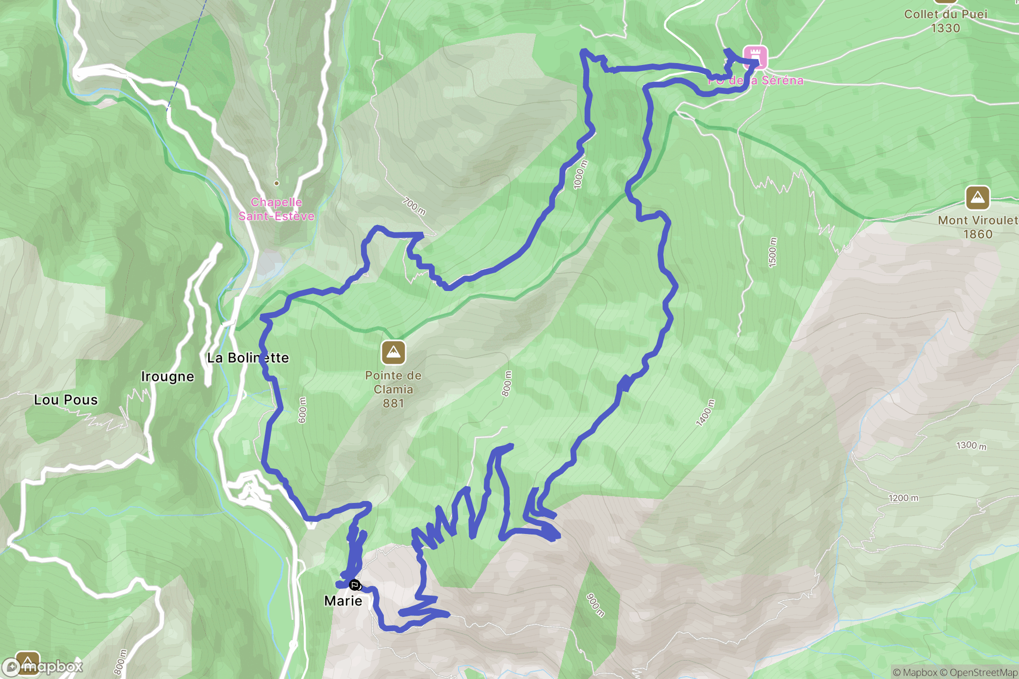 Marie : carte du parcours de randonnée - France