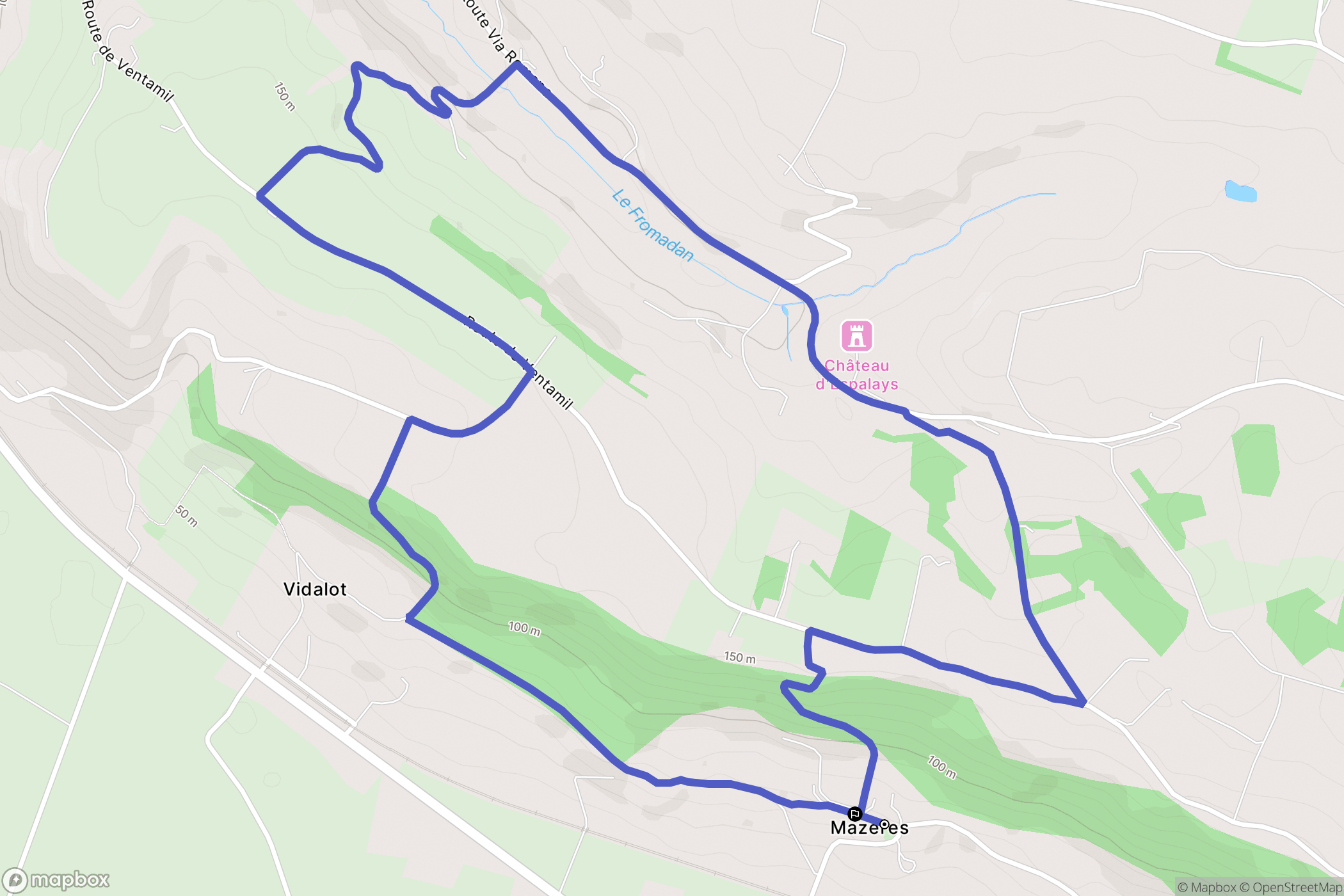 Mazères : carte du parcours de randonnée - France