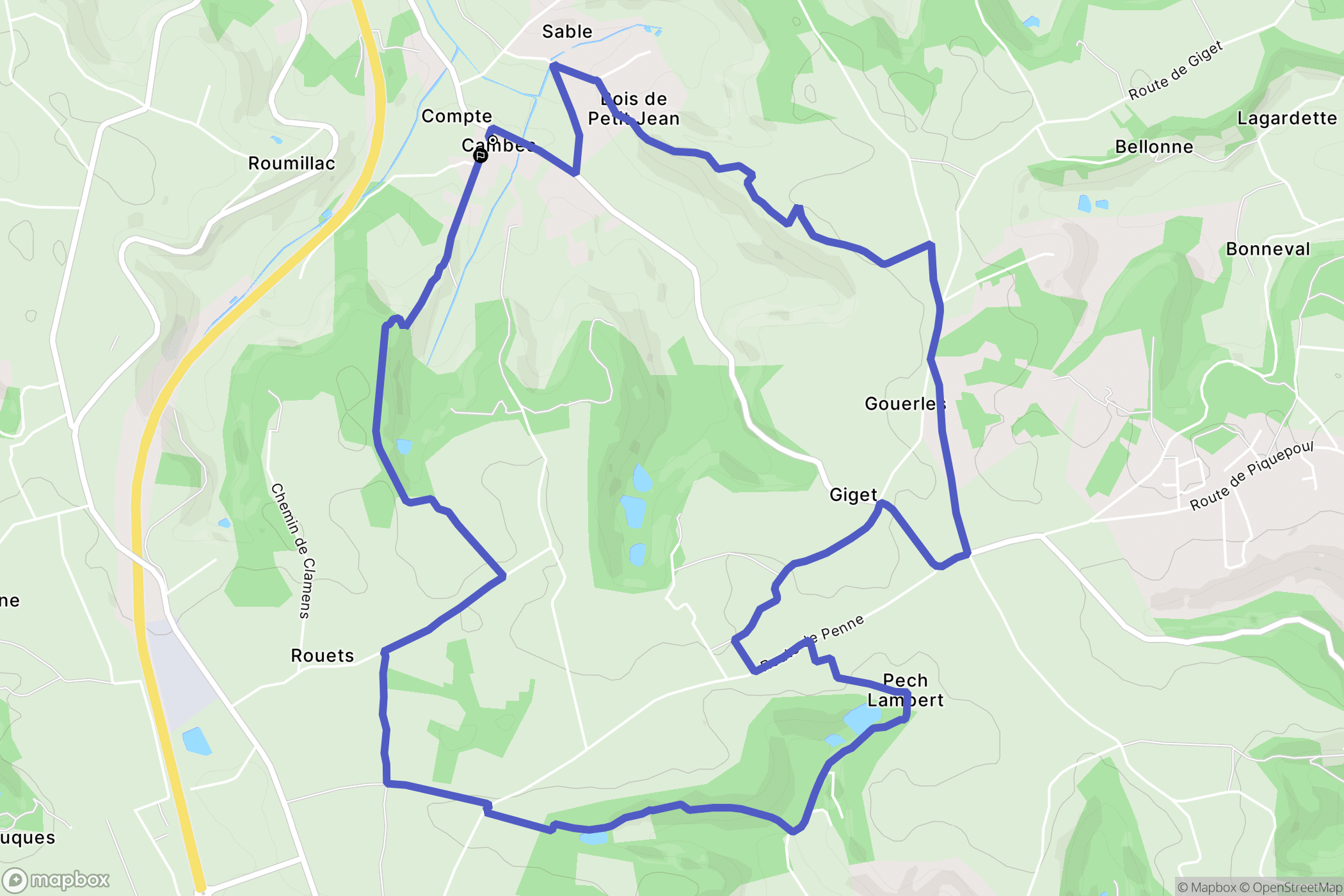 Cambes : carte du parcours de randonnée - France