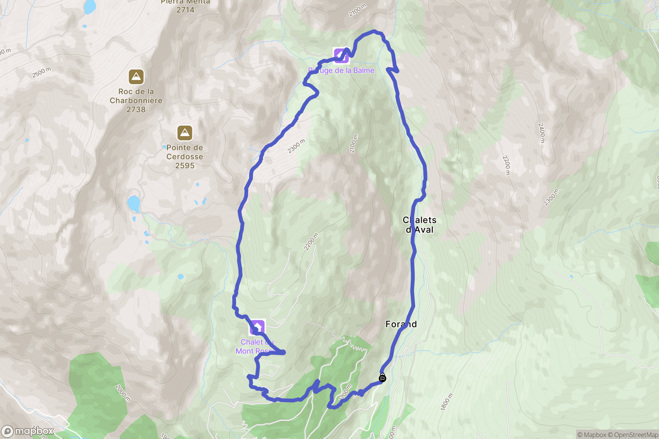 La Plagne-Tarentaise : carte du parcours de randonnée - France