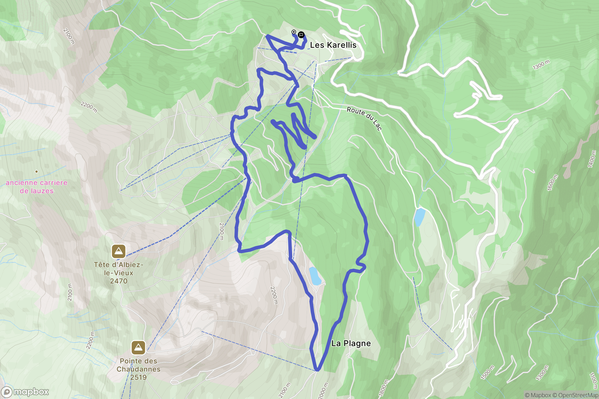 Les Karellis : carte du parcours de randonnée - France