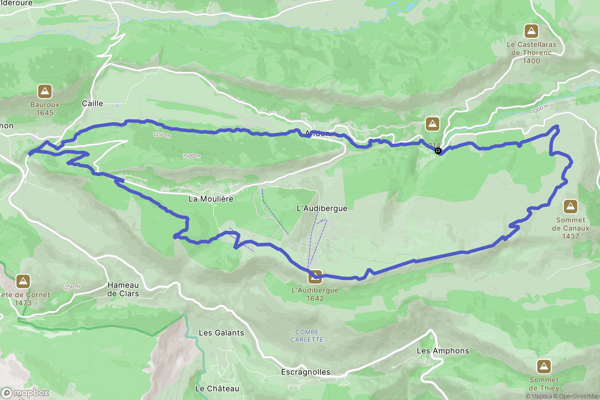 Andon : carte du parcours de randonnée - France