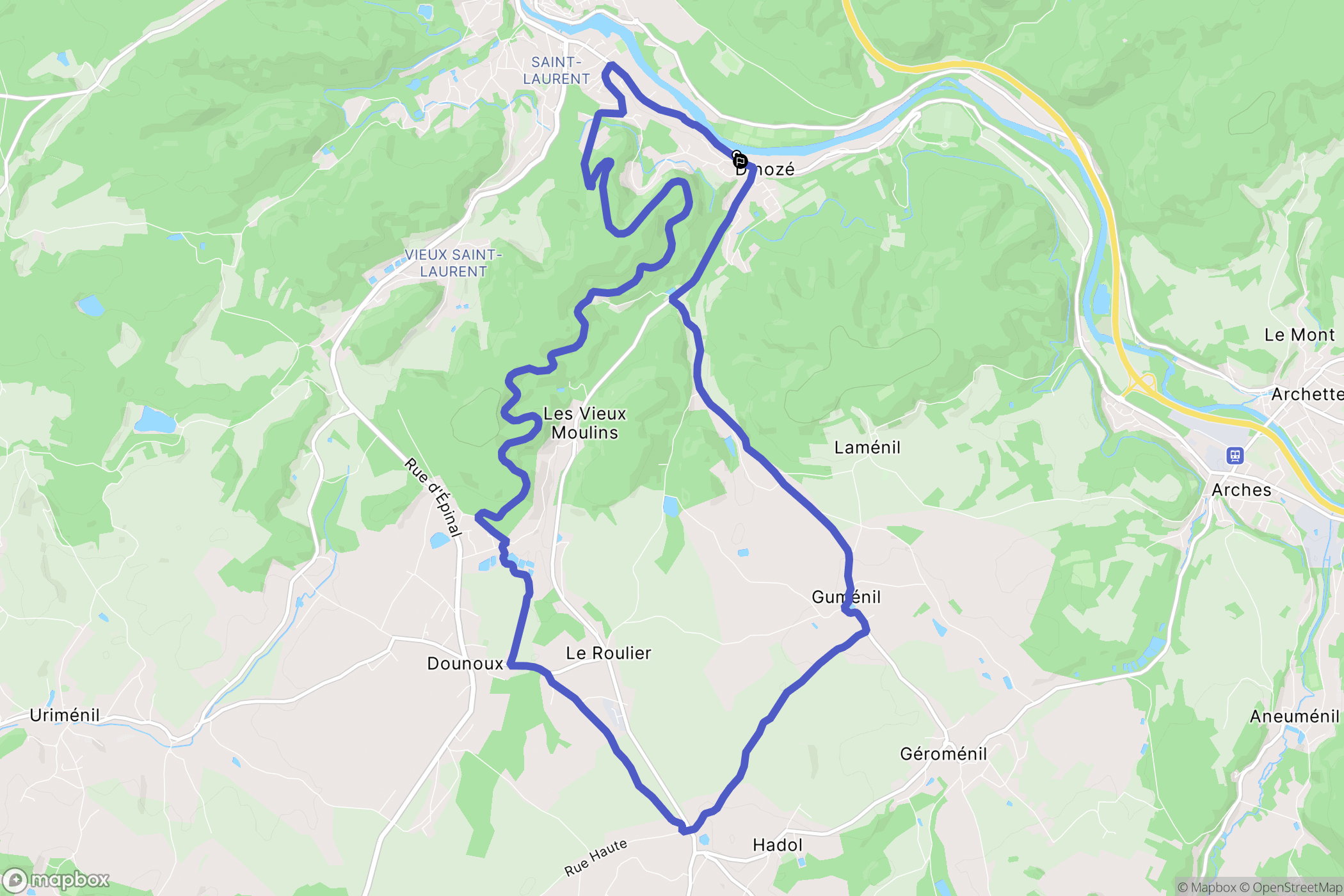 Dinozé : carte du parcours de randonnée - France