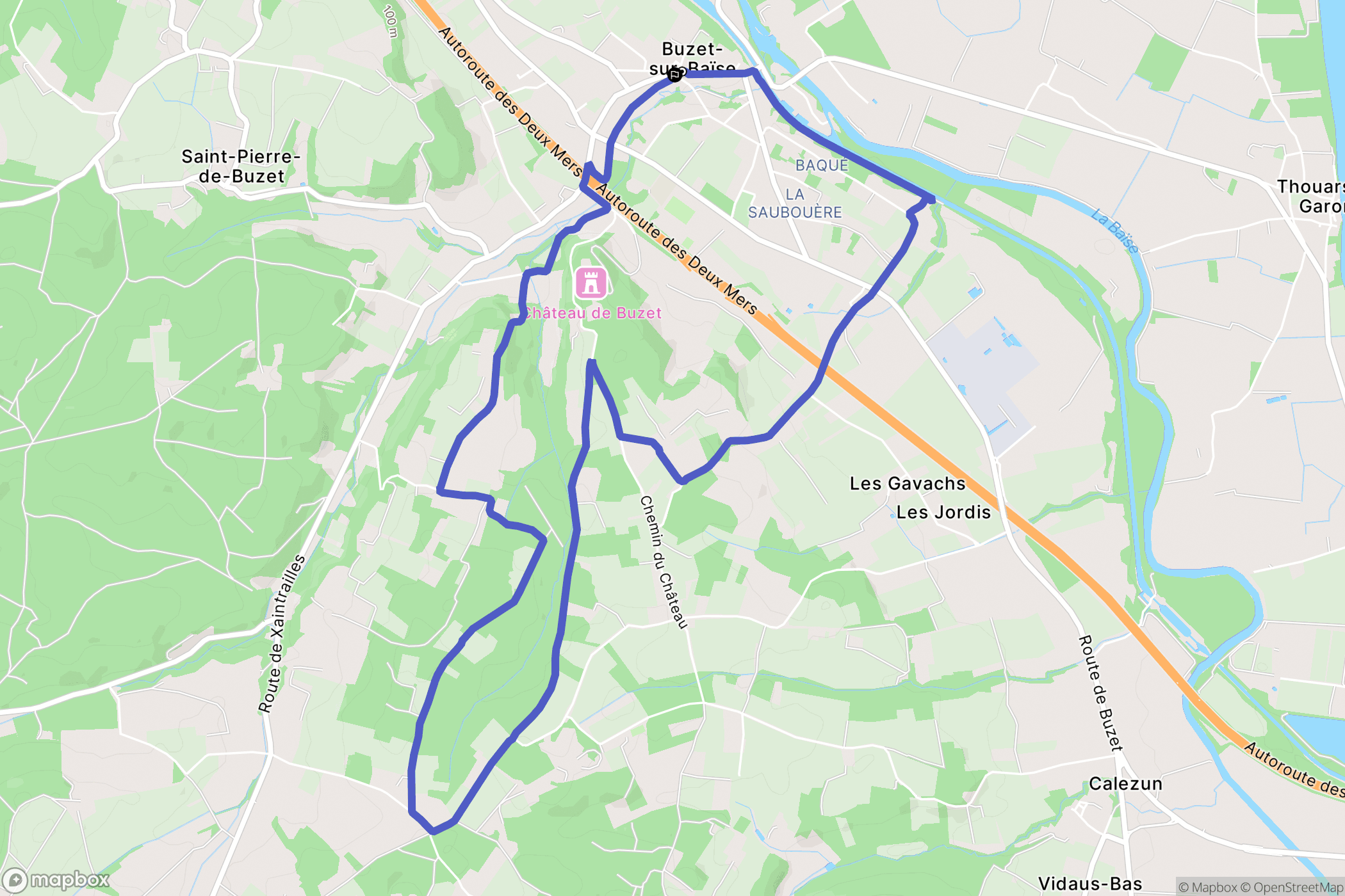 Buzet-sur-Baïse : carte du parcours de randonnée - France