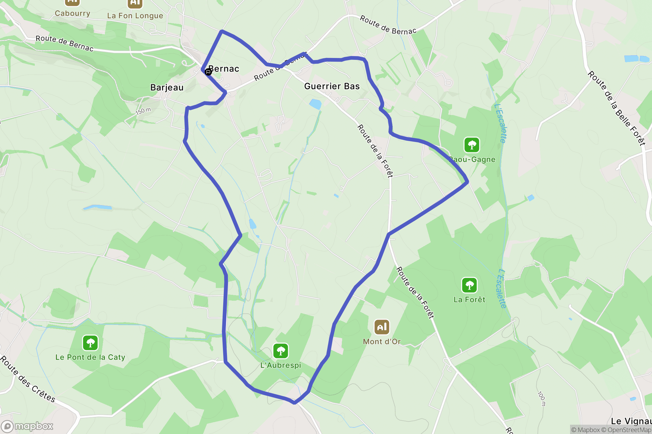 Bernac : carte du parcours de randonnée - France