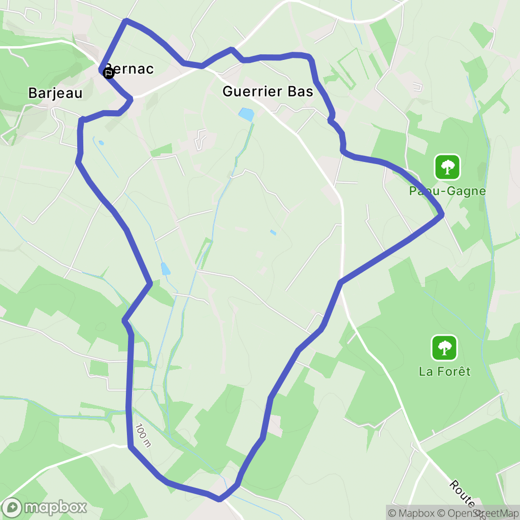 Bernac : carte du parcours de randonnée - France