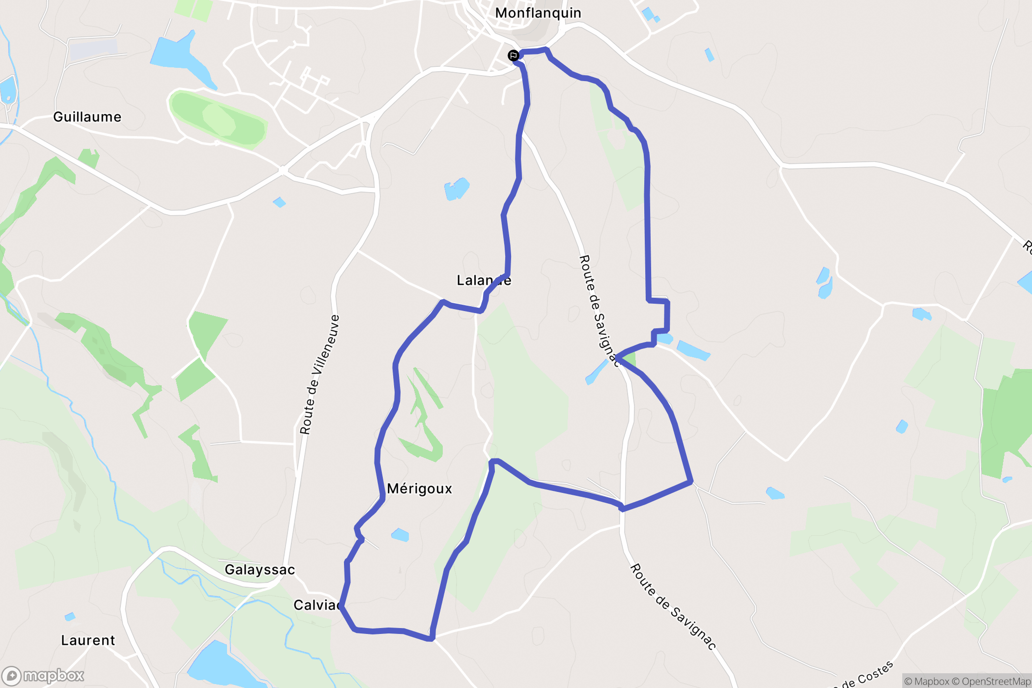 Monflanquin : carte du parcours de randonnée - France