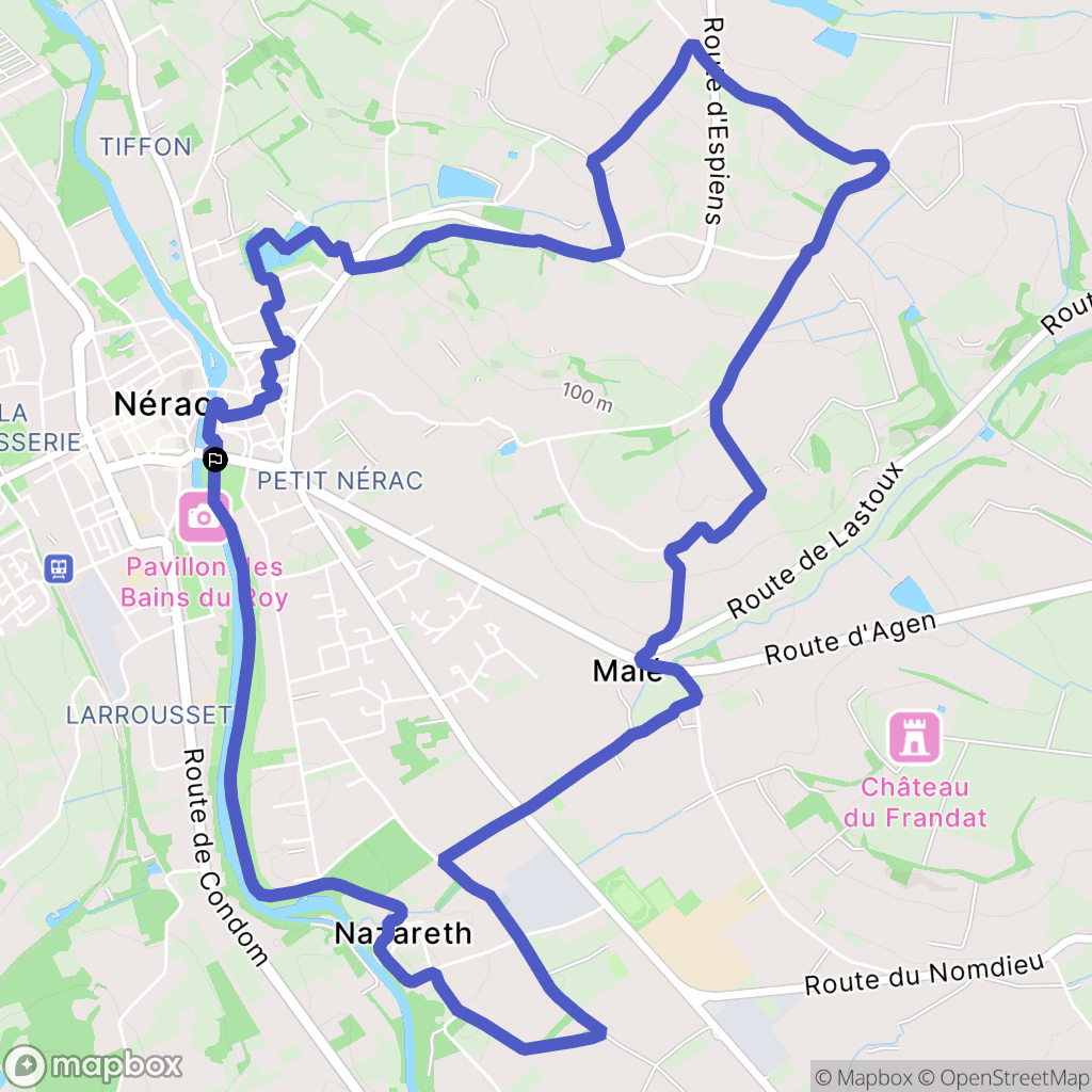 Nérac : carte du parcours de randonnée - France
