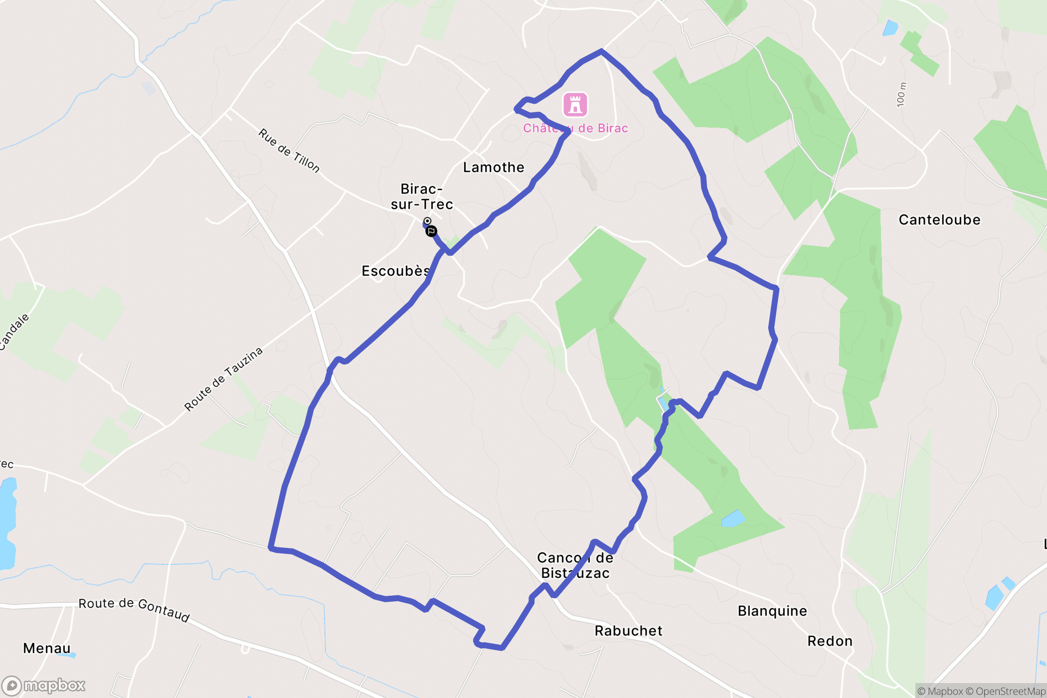 BIrac-sur-Trec : carte du parcours de randonnée - France