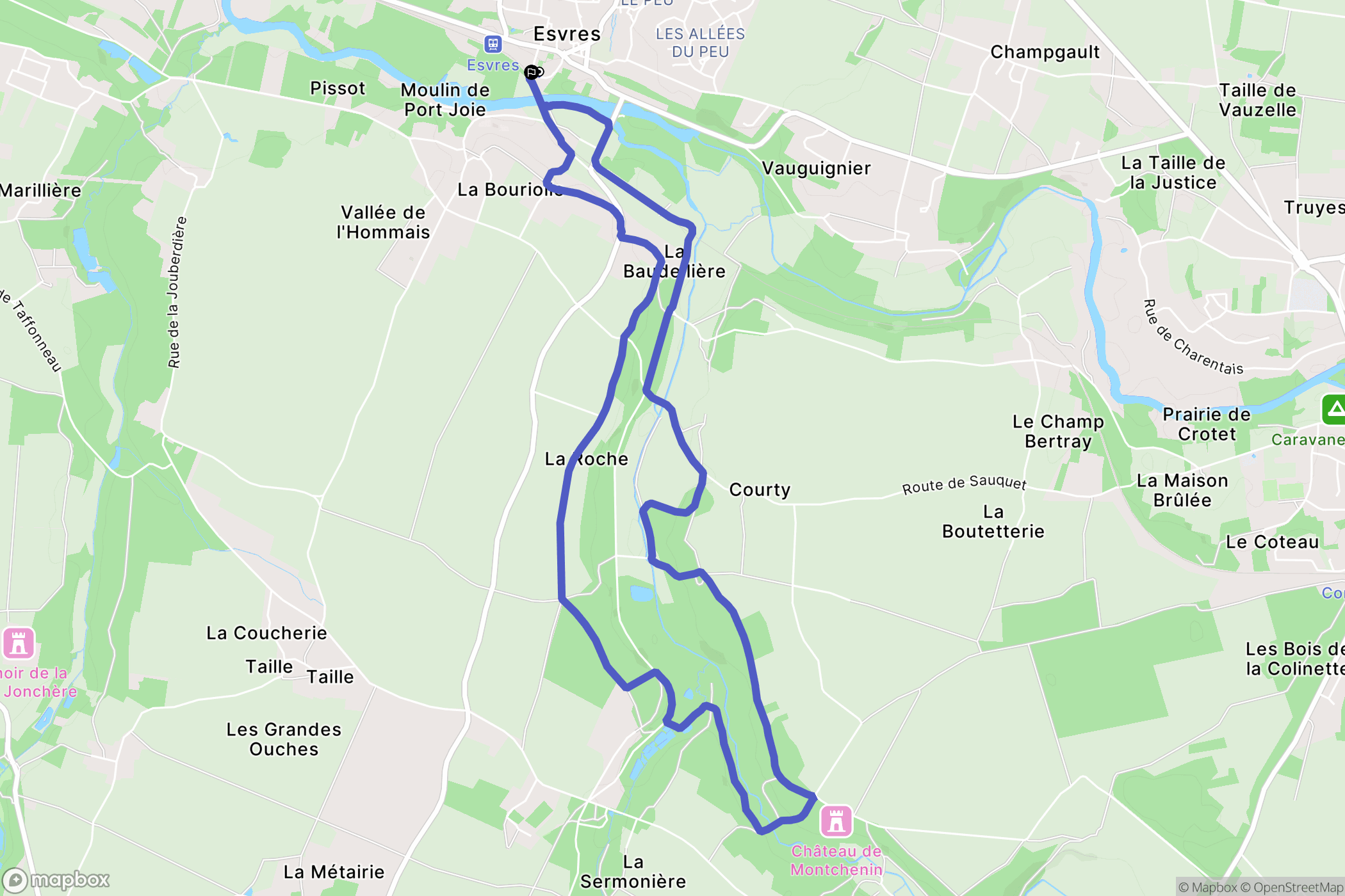 Esvres-sur-Indre : carte du parcours de randonnée - France